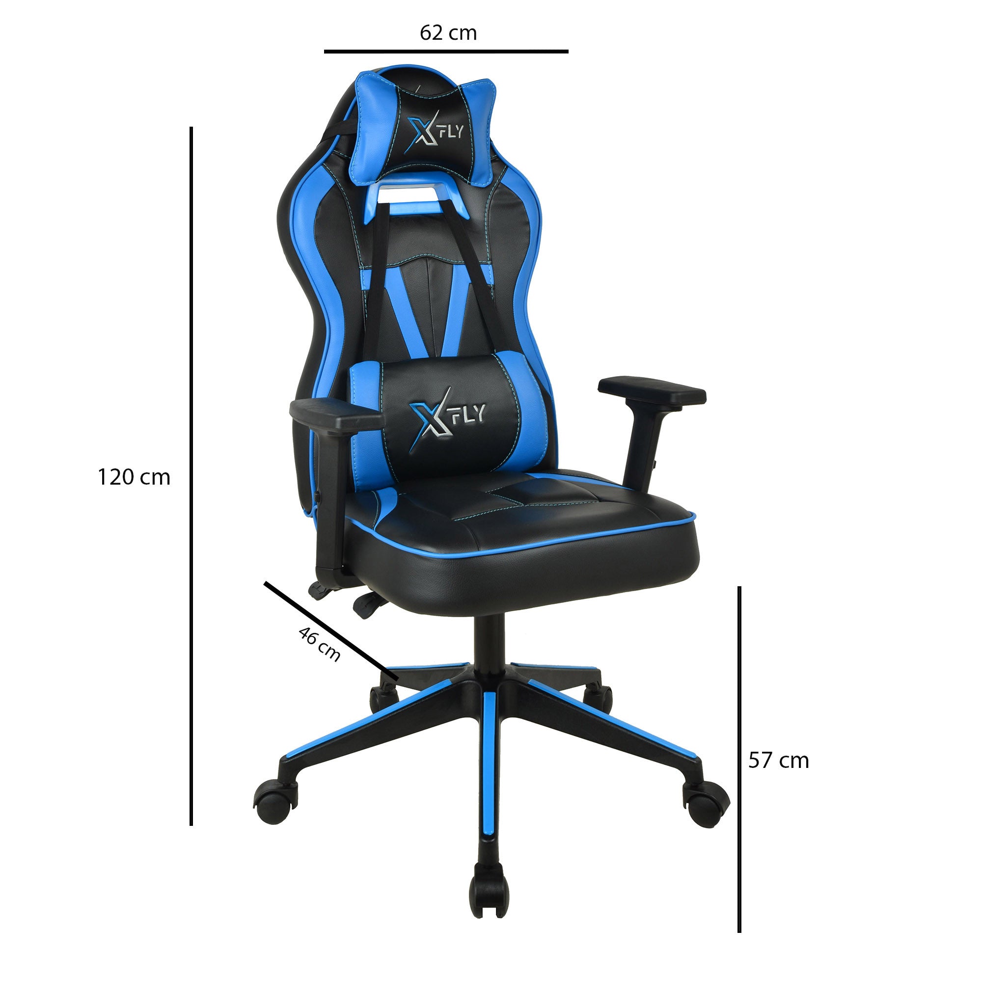 Cadeira Gamer – 120 cm altura – Azul e Preto – Poliuretano