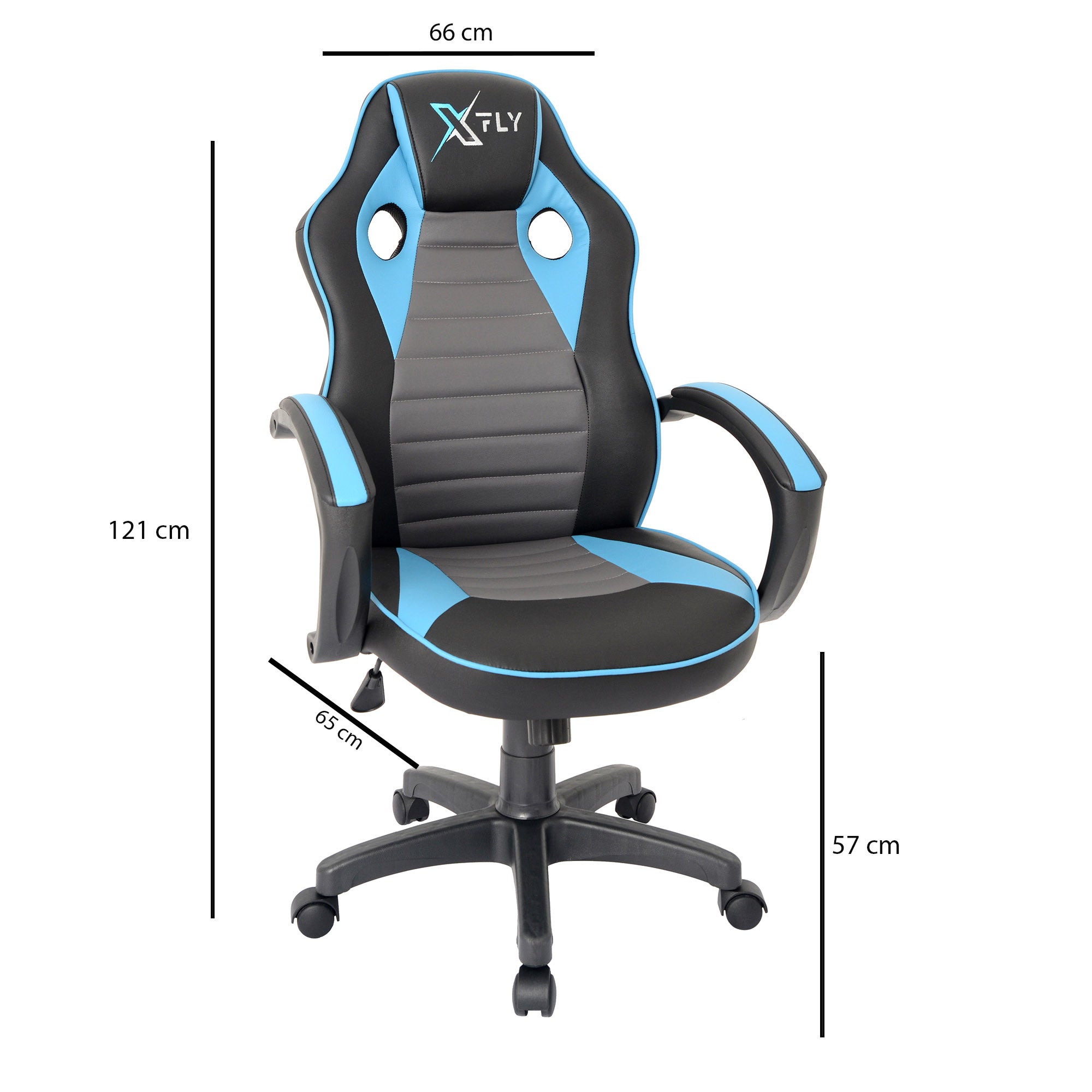 Cadeira Gamer – 66 cm x 121 cm x 65 cm – Azul e Preto – Poliéster