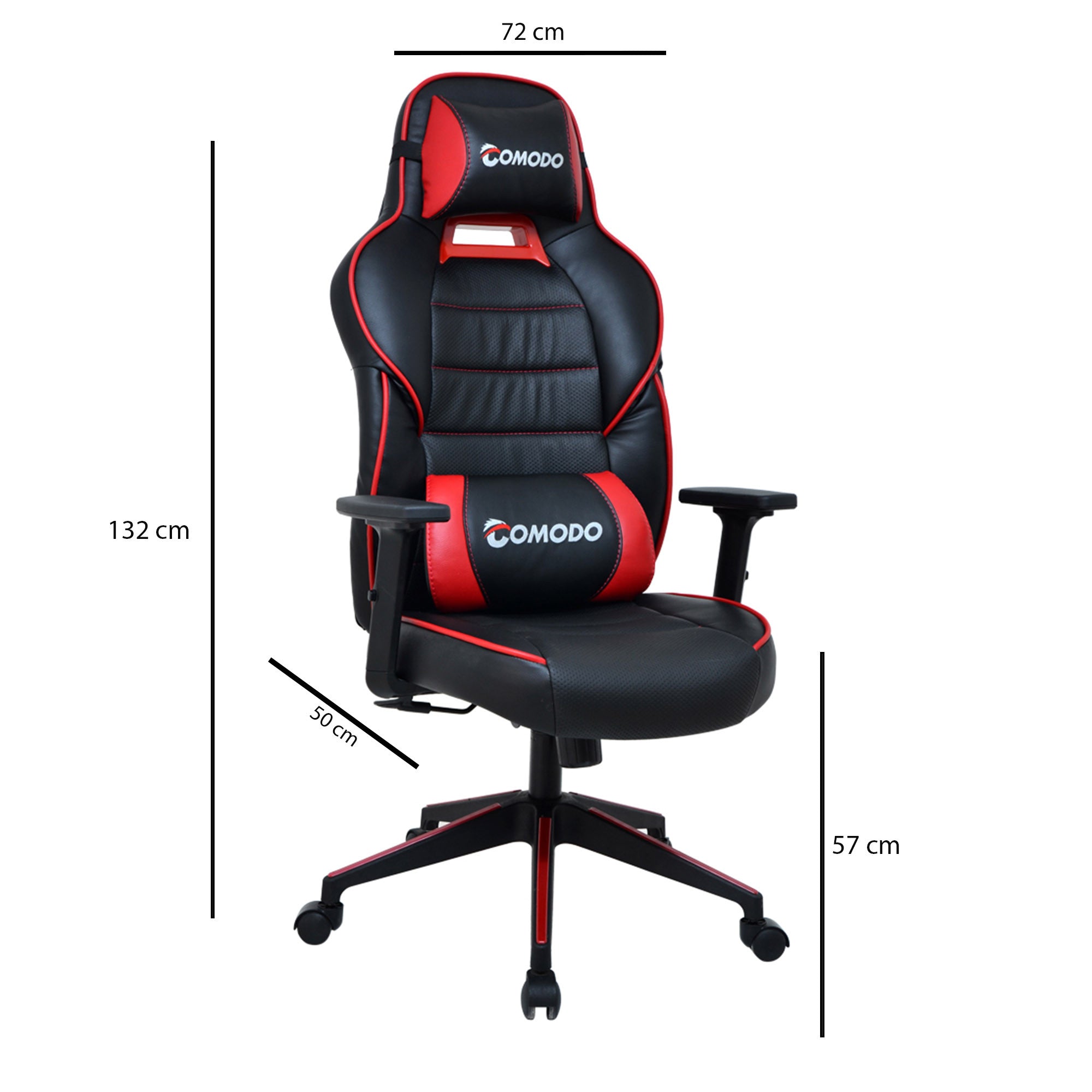 Cadeira Gamer – 72 cm de largura, 132 cm de altura, 50 cm de profundidade – Vermelho e Preto – Poliuretano