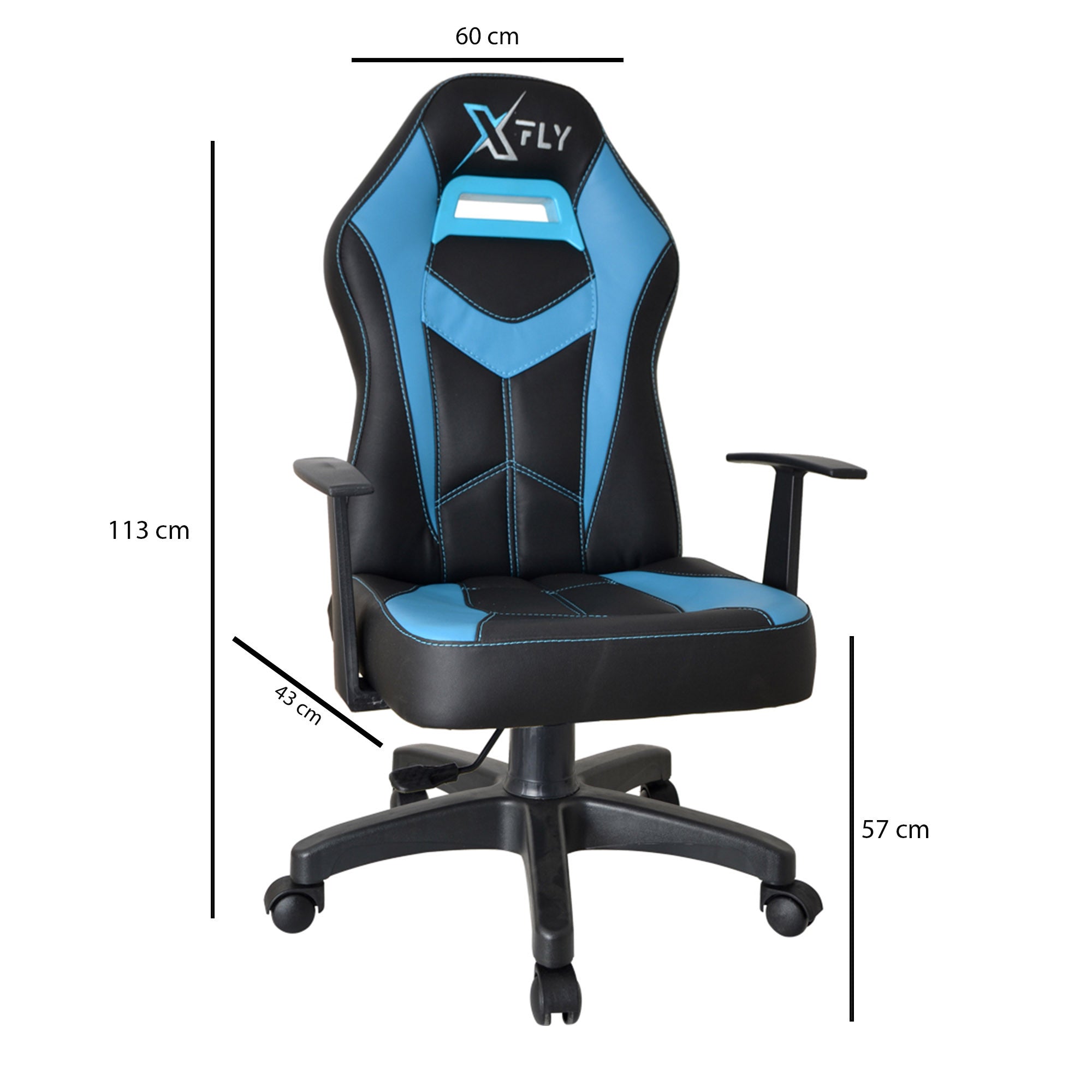 Cadeira Gamer – 60 cm x 113 cm x 43 cm – Azul e Preto – Poliuretano