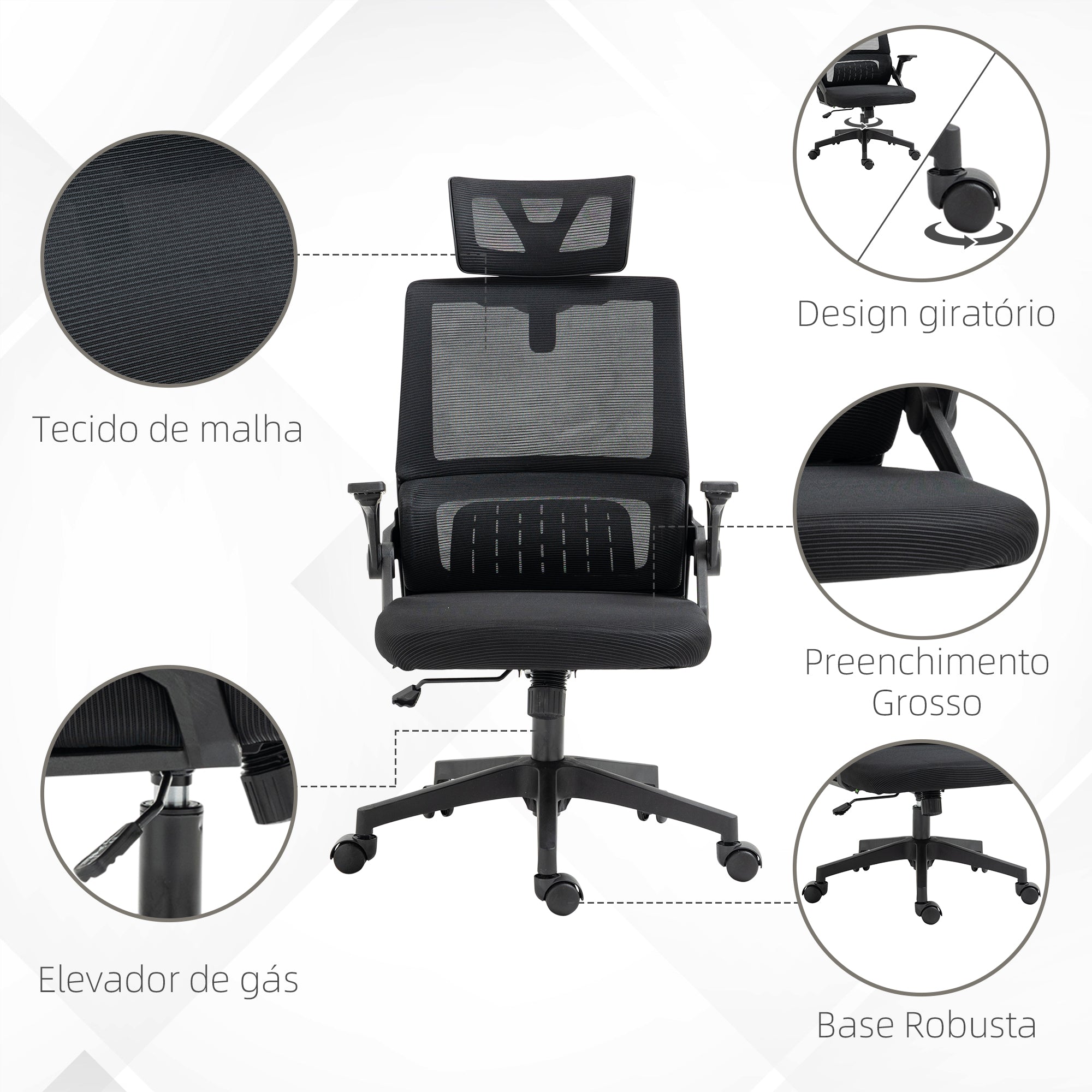 Cadeira de Escritório de Malha Giratória Preto 58x61x102-119 cm