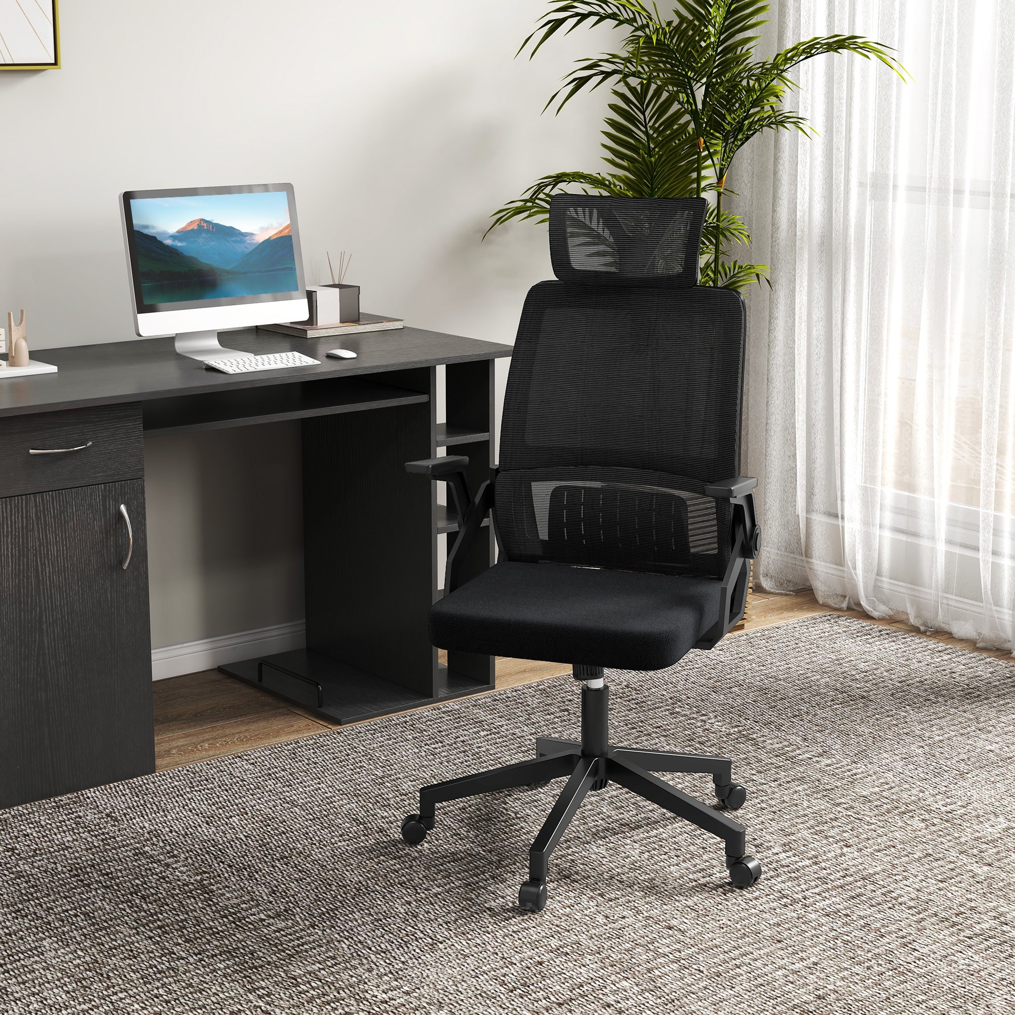 Cadeira de Escritório de Malha Giratória Preto 58x61x102-119 cm