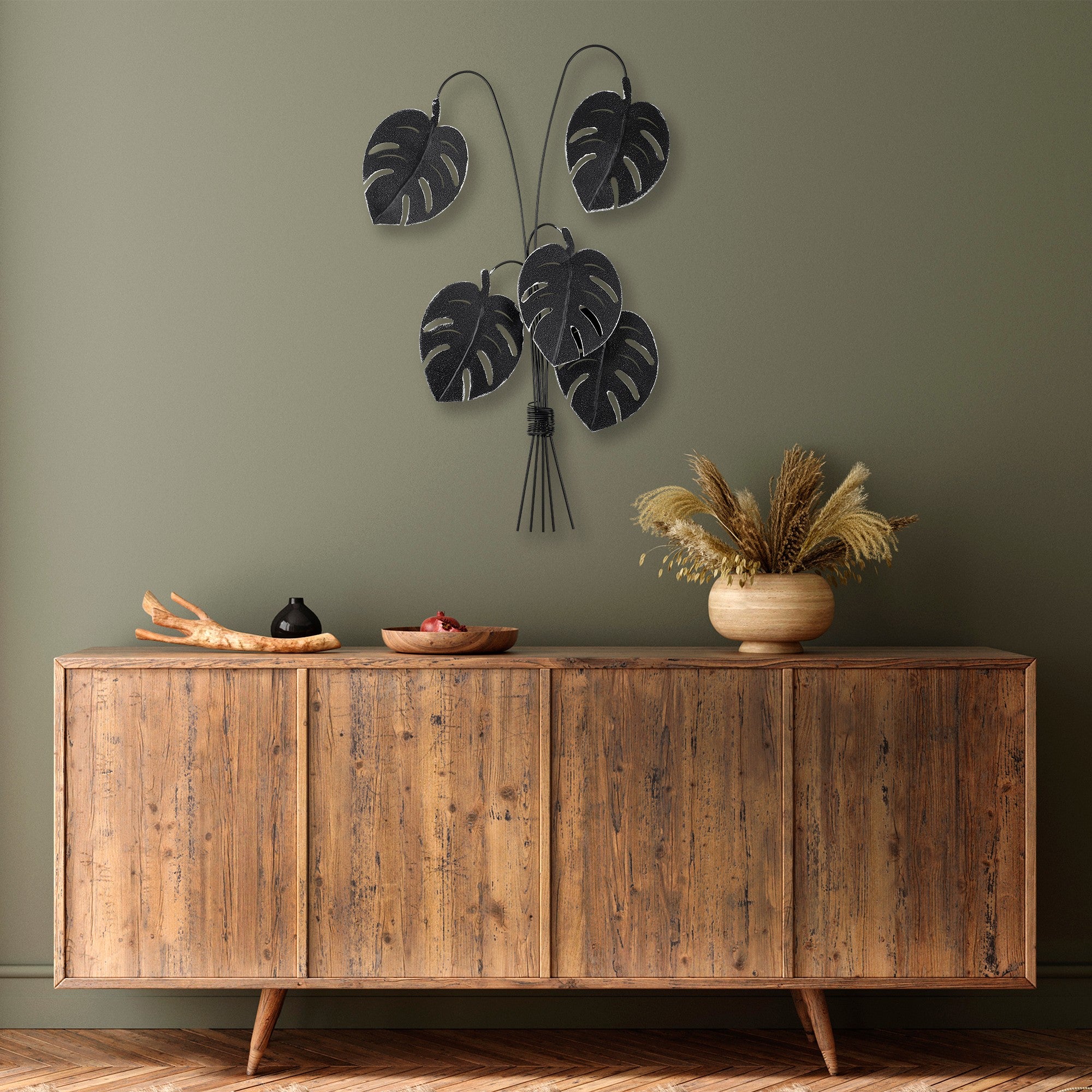 Acessório Decorativo de Parede Monstera Preto - Metal 100% - 60x100cm