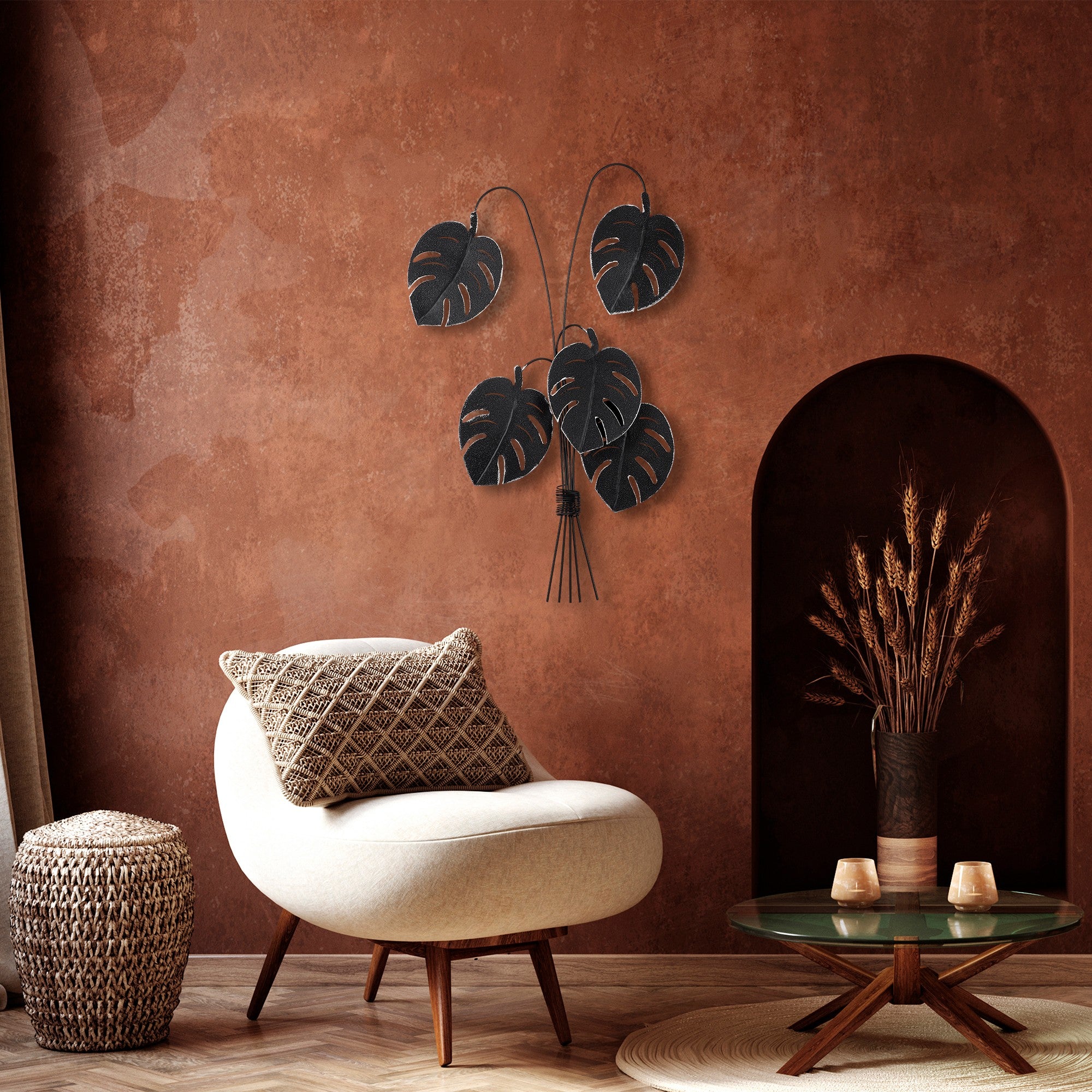 Acessório Decorativo de Parede Monstera Preto - Metal 100% - 60x100cm