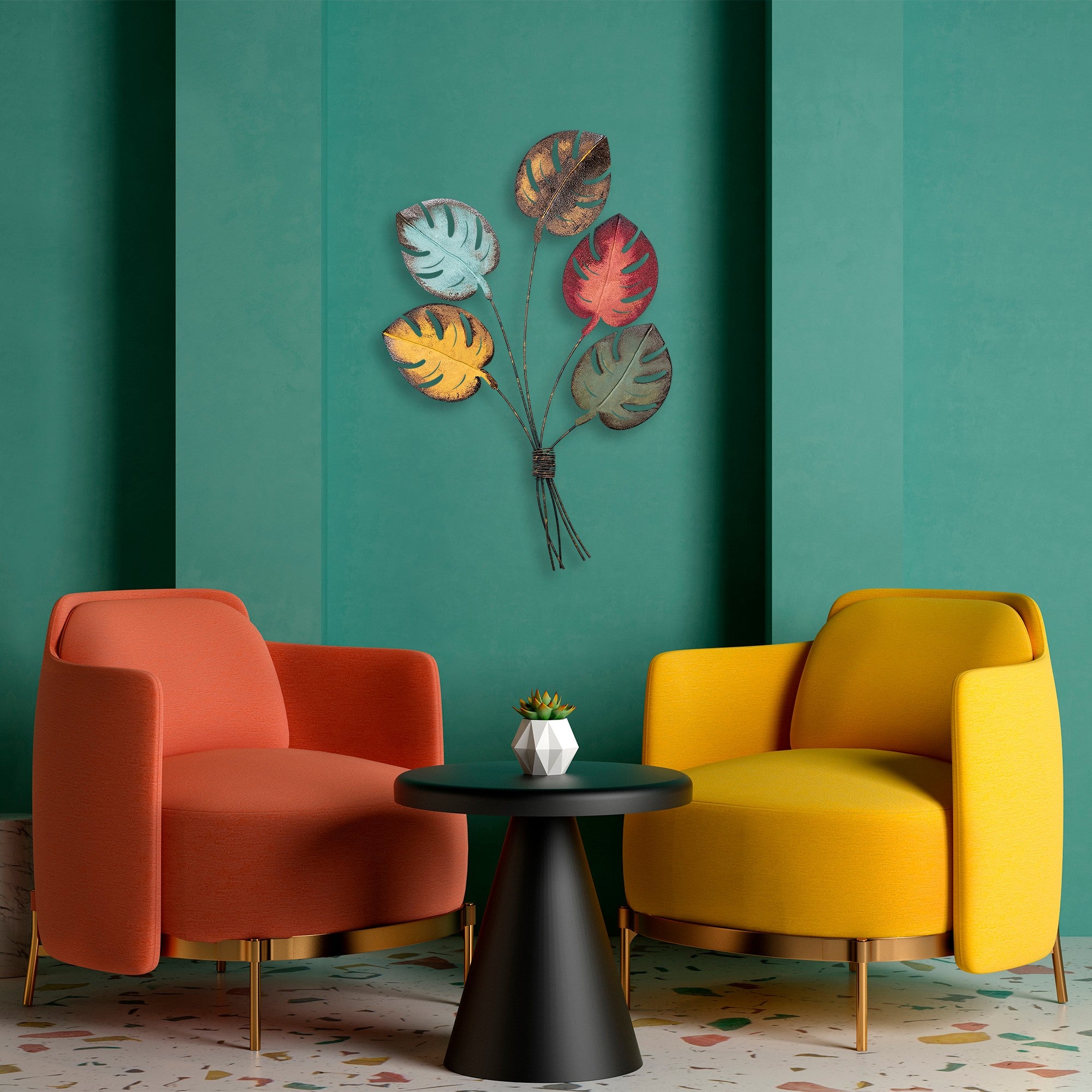 Acessório Decorativo de Parede Monstera em Metal Multicolor - 67x100cm