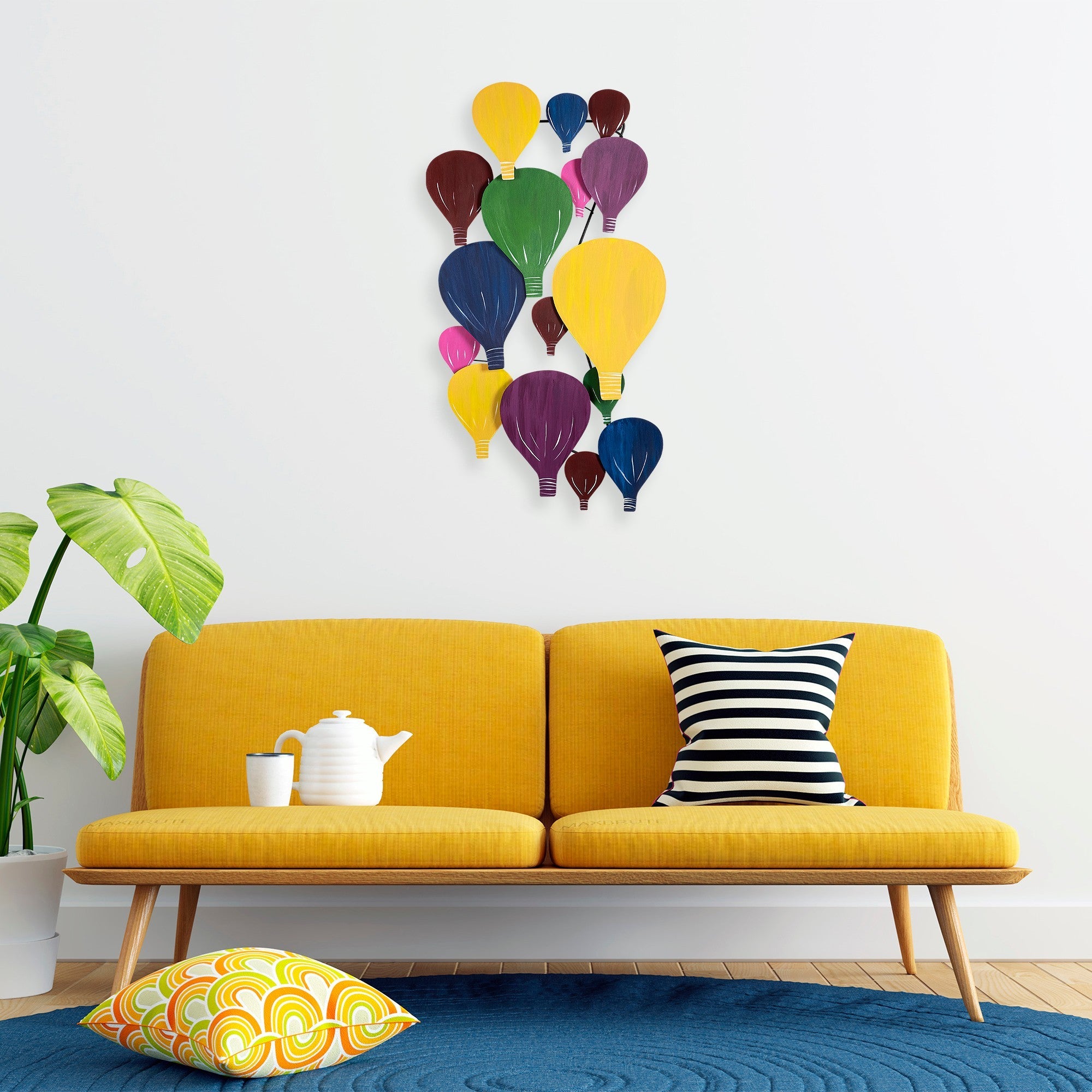 Arte de Parede Metálica Kapadokya Multicolor - Acessório Decorativo Premium 53x100cm