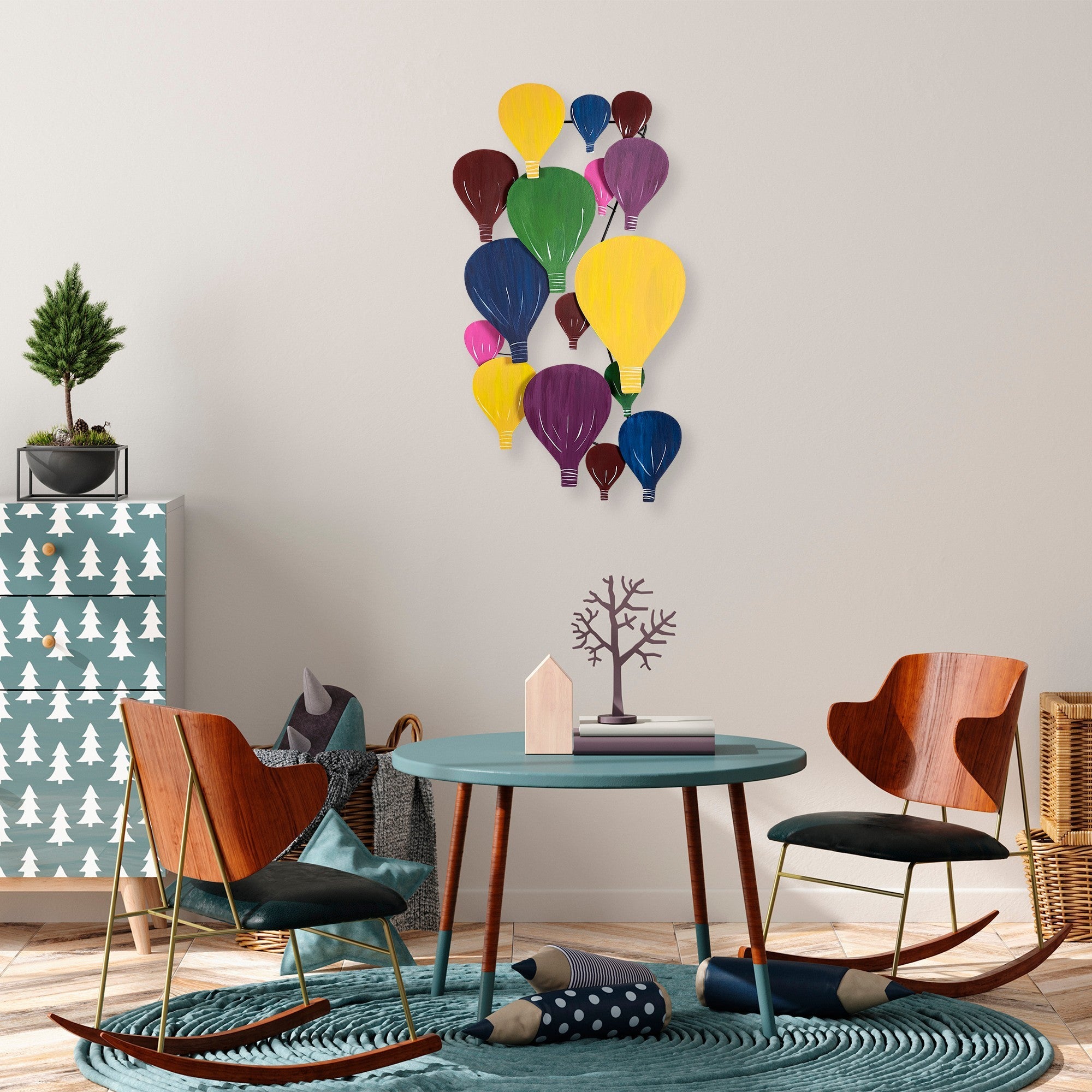 Arte de Parede Metálica Kapadokya Multicolor - Acessório Decorativo Premium 53x100cm