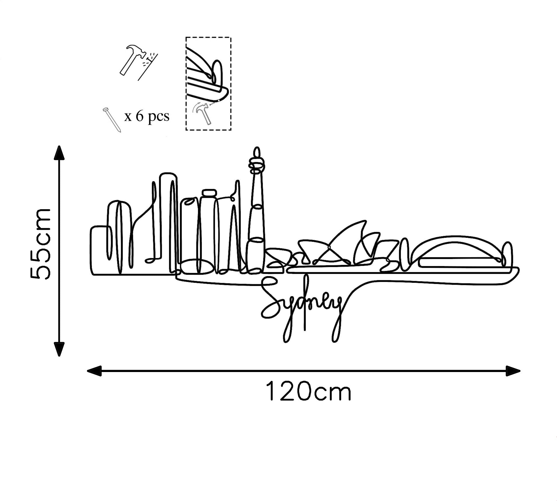 Acessório Decorativo de Parede Sydney - Metal Preto 120x52cm - Elegância Industrial para o Seu Espaço