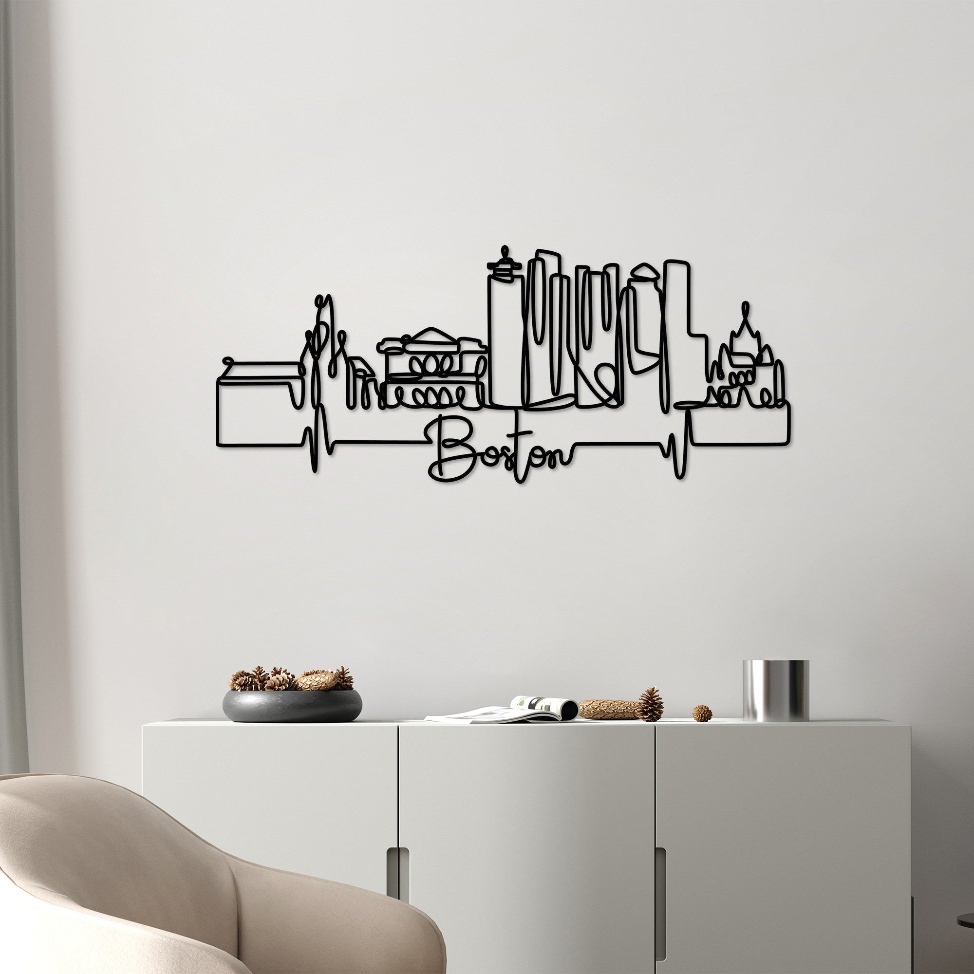 Acessório Decorativo de Parede Boston - Metal Preto 120x47cm para Decoração Moderna