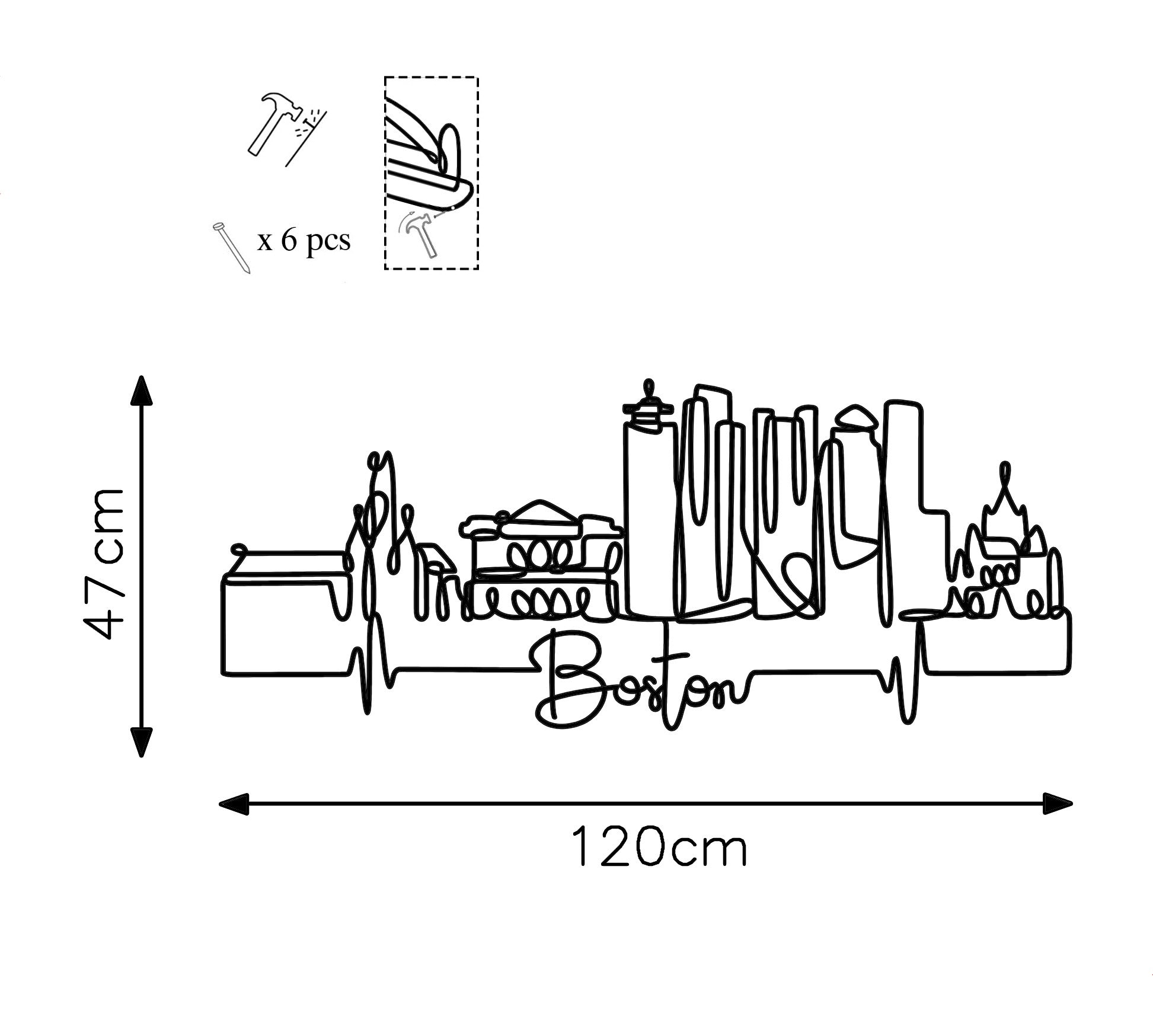 Acessório Decorativo de Parede Boston - Metal Preto 120x47cm para Decoração Moderna
