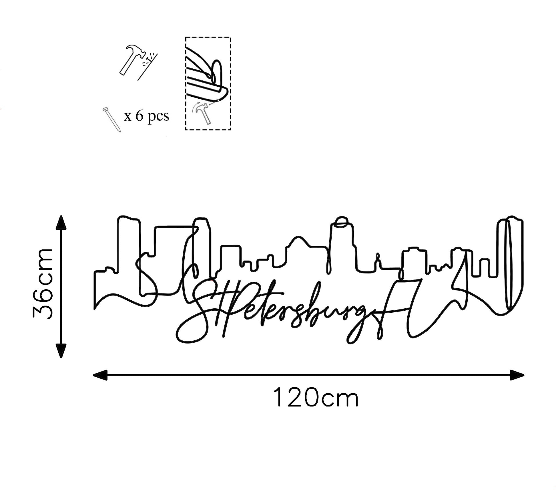 Acessório Decorativo de Parede St.Petersburg - Metal Preto 120x36cm - Design Elegante para Interiores Modernos