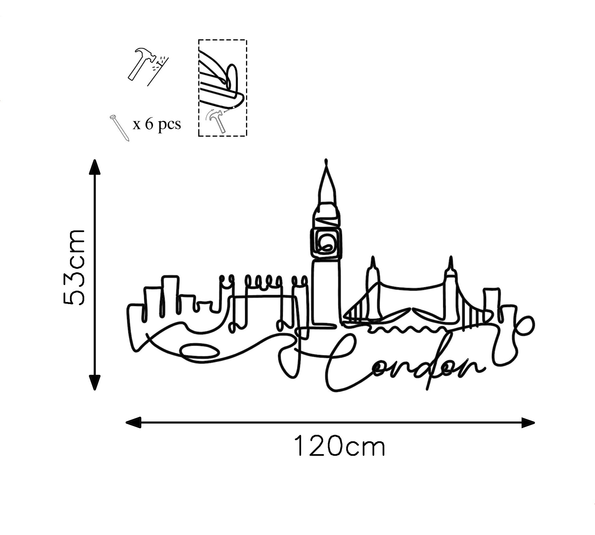 Acessório Decorativo de Parede London - Metal Preto 120x53cm - Elegância Industrial para o Seu Espaço