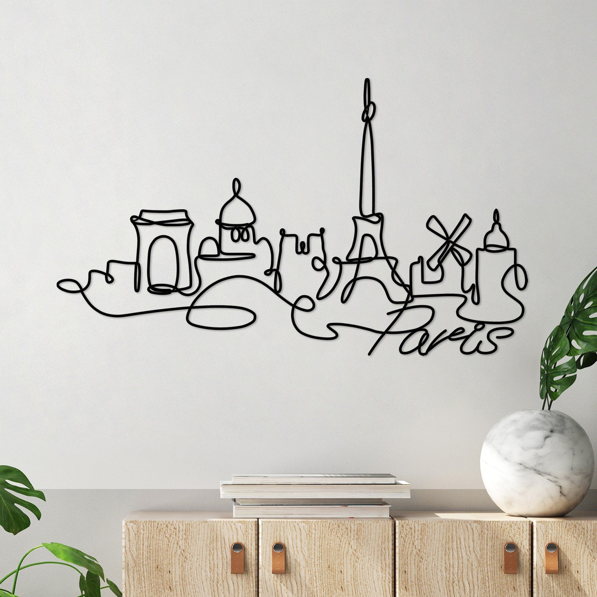 Acessório de parede decorativo de metal preto elegante, 120 x 69 x 1,5 cm | 100% metal, 2 mm de espessura | Perfeito para decoração moderna e exibição de arte