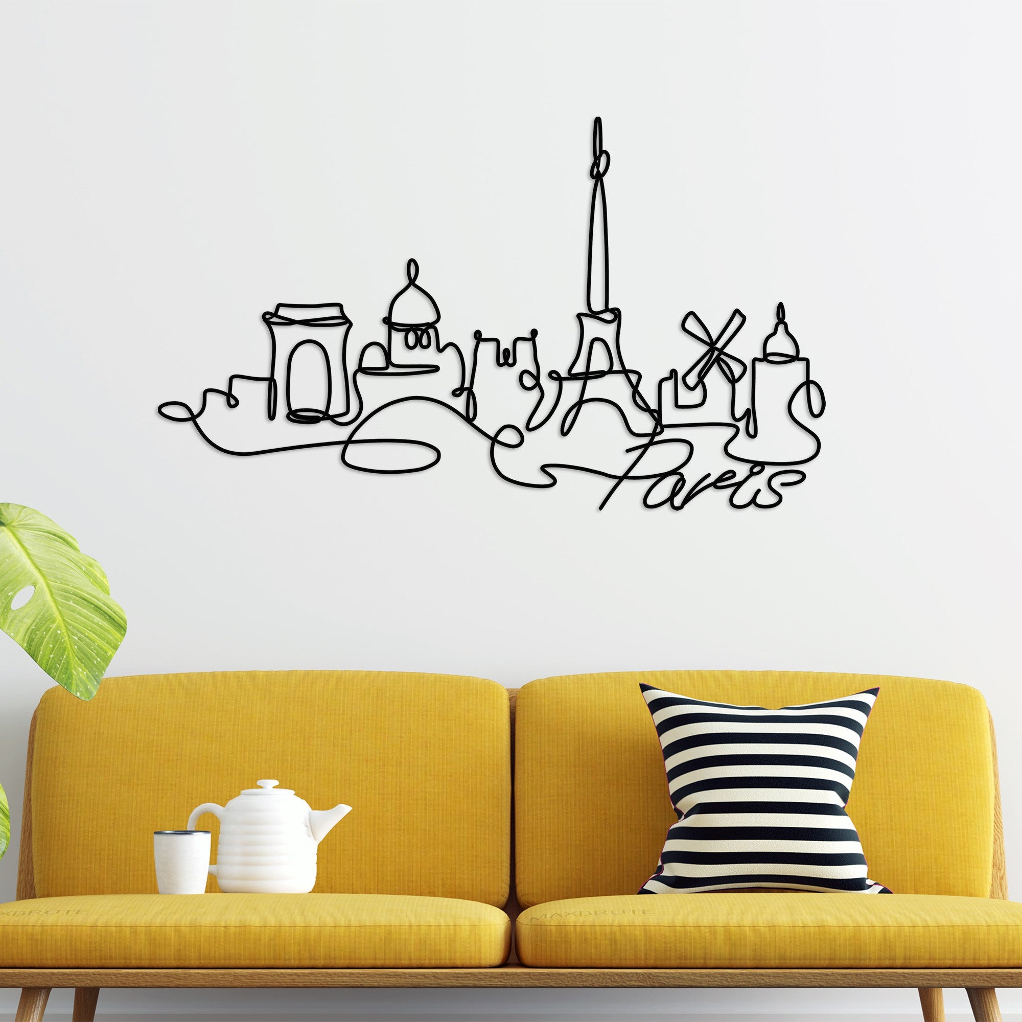 Acessório de parede decorativo de metal preto elegante, 120 x 69 x 1,5 cm | 100% metal, 2 mm de espessura | Perfeito para decoração moderna e exibição de arte