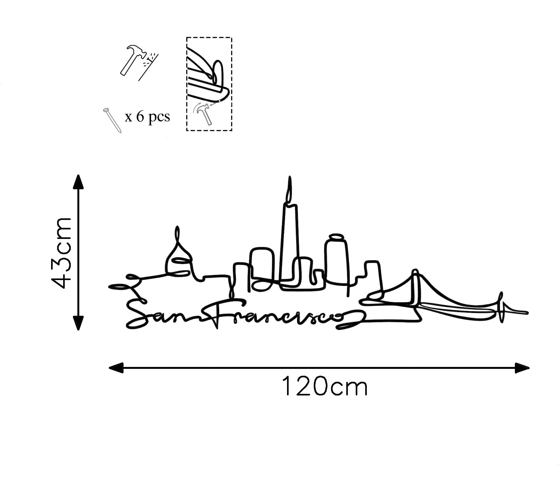 Acessório Decorativo de Parede San Francisco - Metal Preto 120x43cm