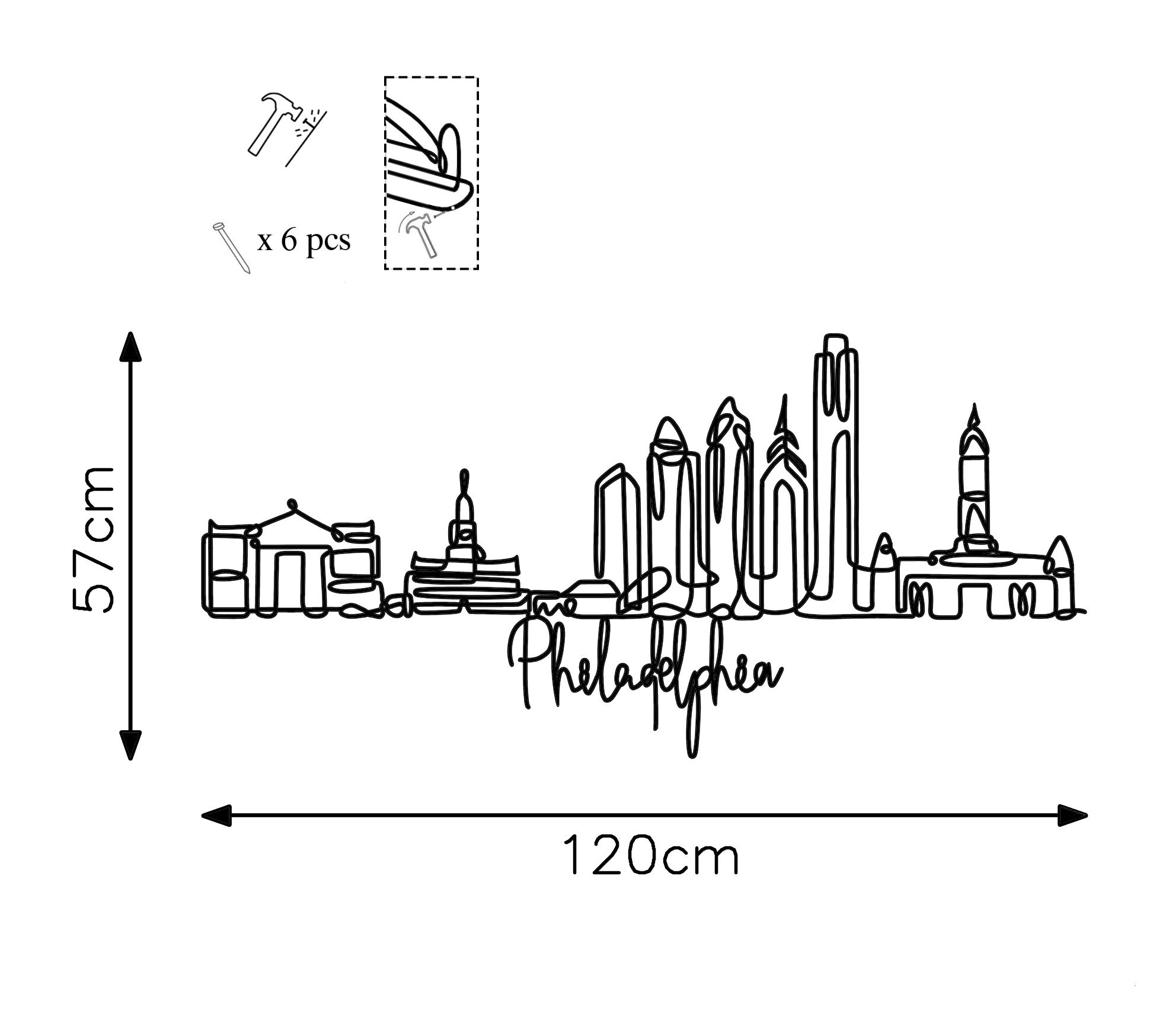 Acessório Decorativo de Parede Philadelphia - Metal Preto 120x57cm
