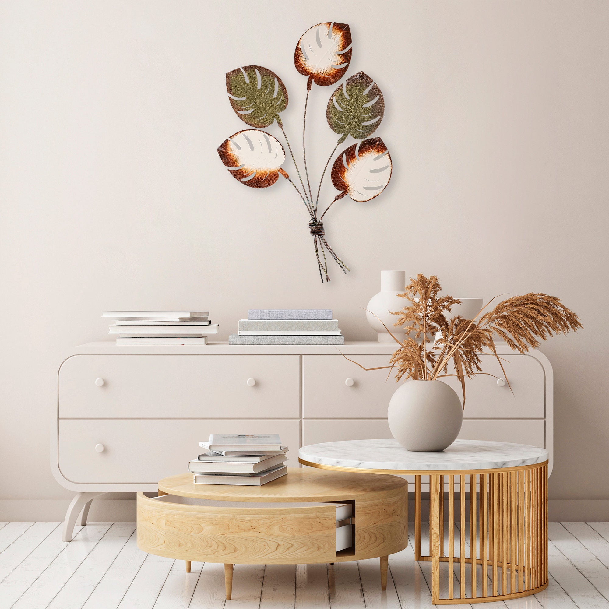 Arte de Parede Monstera v2 - Decoração Metálica Multicolor 67x100cm para Interiores Modernos