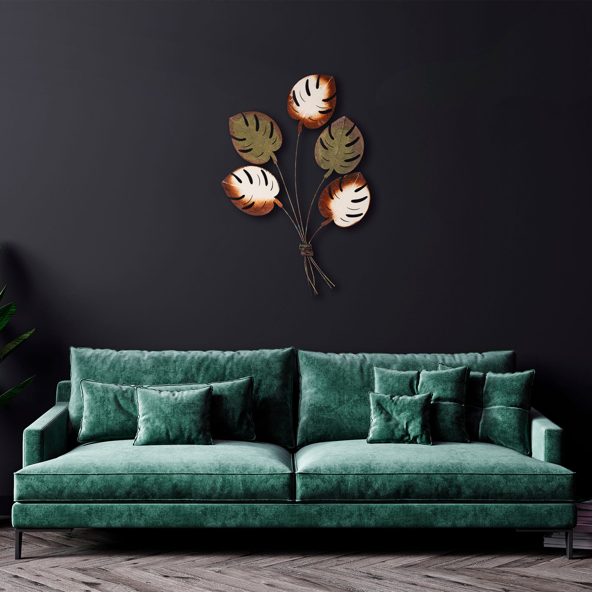 Arte de Parede Monstera v2 - Decoração Metálica Multicolor 67x100cm para Interiores Modernos