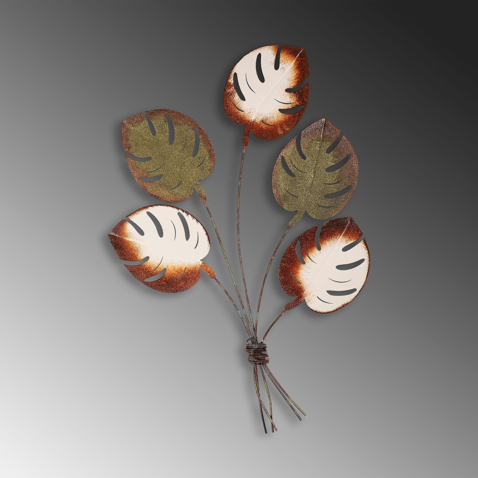 Arte de Parede Monstera v2 - Decoração Metálica Multicolor 67x100cm para Interiores Modernos