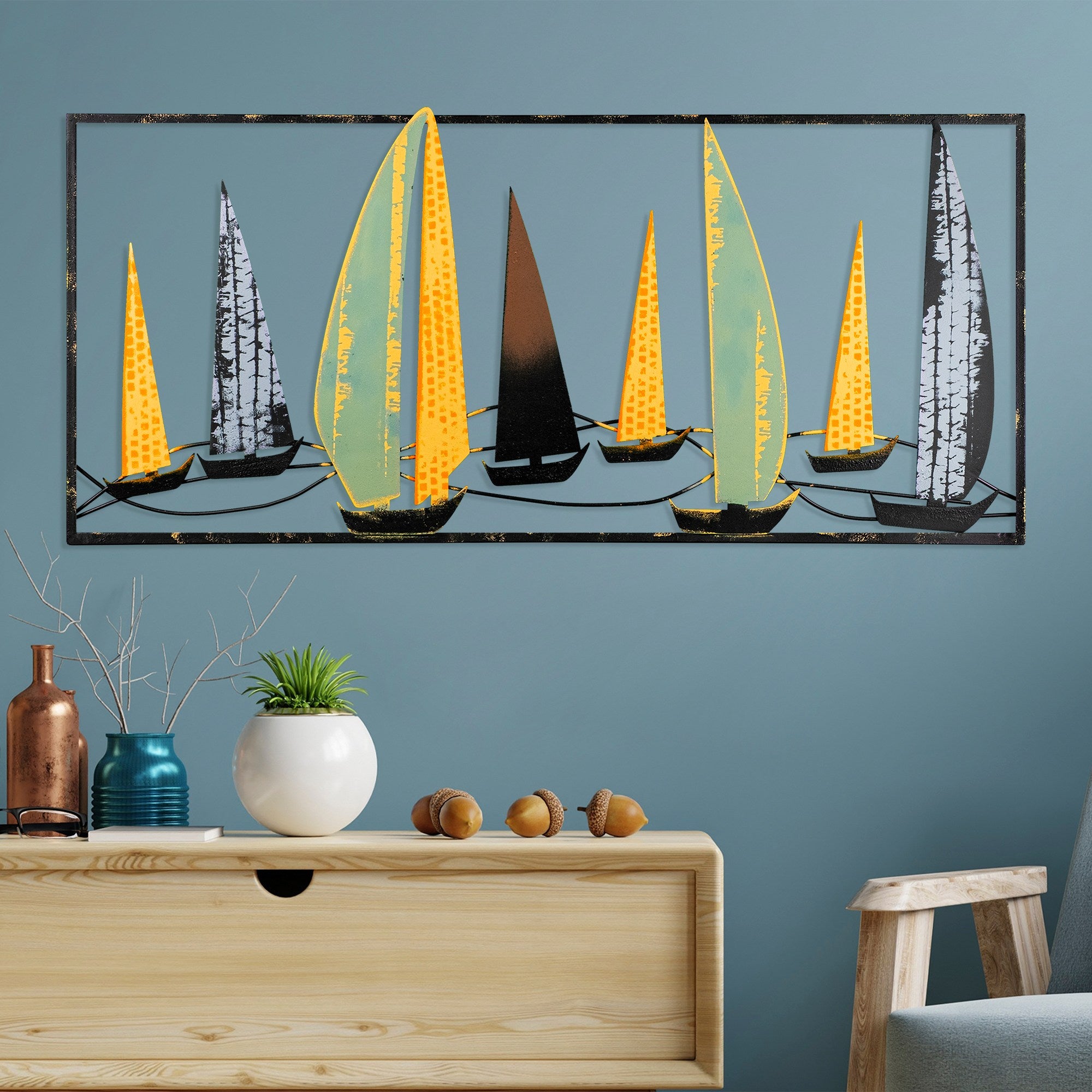 Acessório de parede decorativo de metal feito à mão, 40 x 90 cm | 100% metal (1,5 mm) | Design exclusivo pintado à mão, perfeito para decoração de casa e amantes da arte