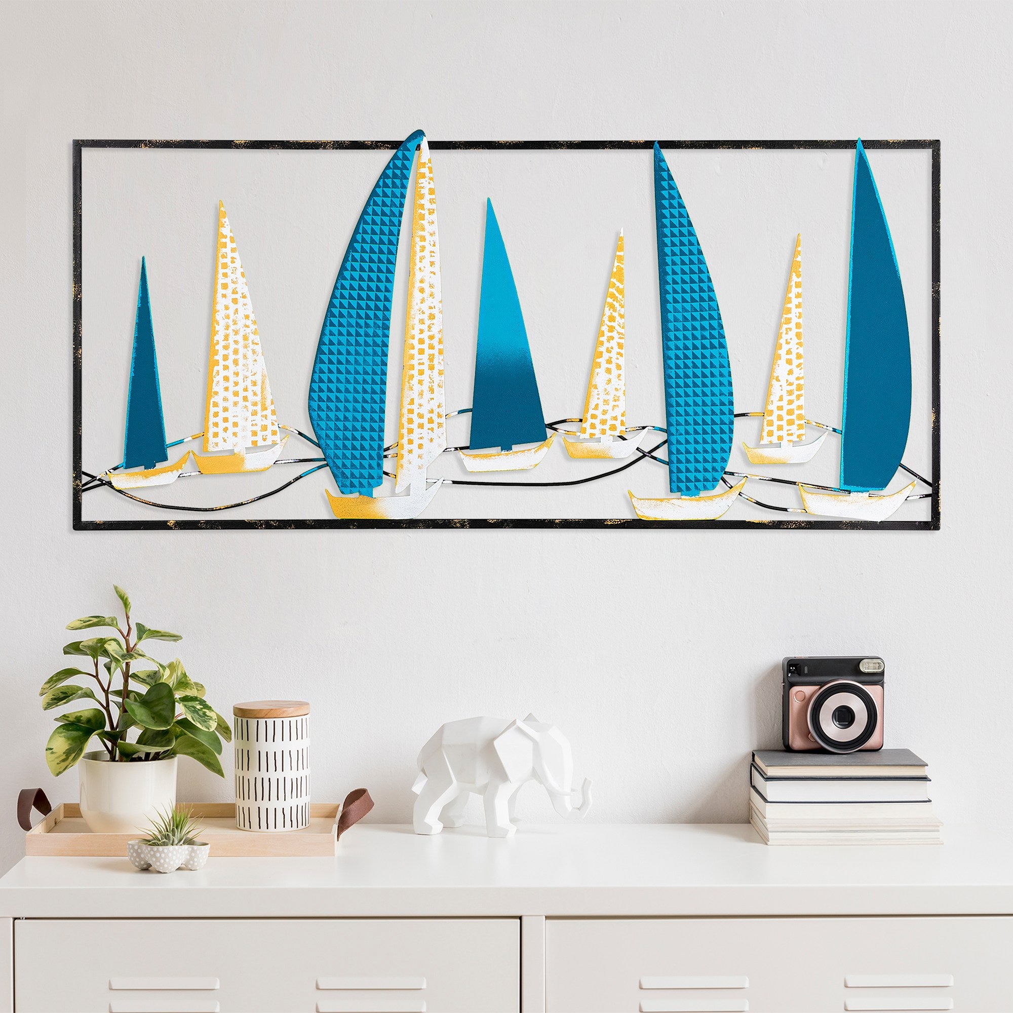 Acessório Decorativo de Parede Yelkenli 2 - Metal Multicolor Artesanal 40x90cm