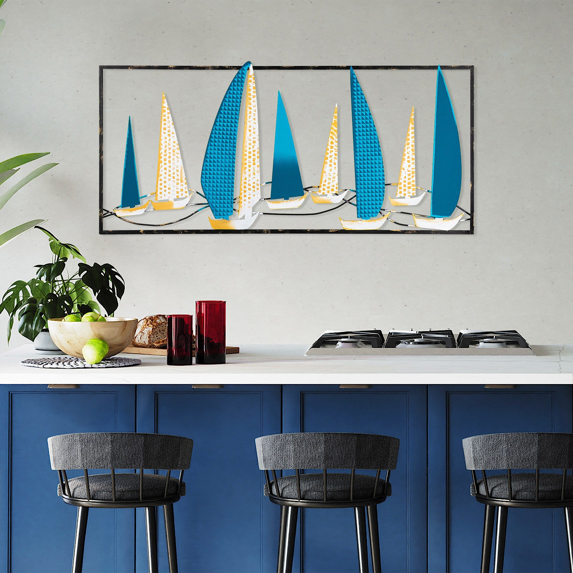 Acessório Decorativo de Parede Yelkenli 2 - Metal Multicolor Artesanal 40x90cm