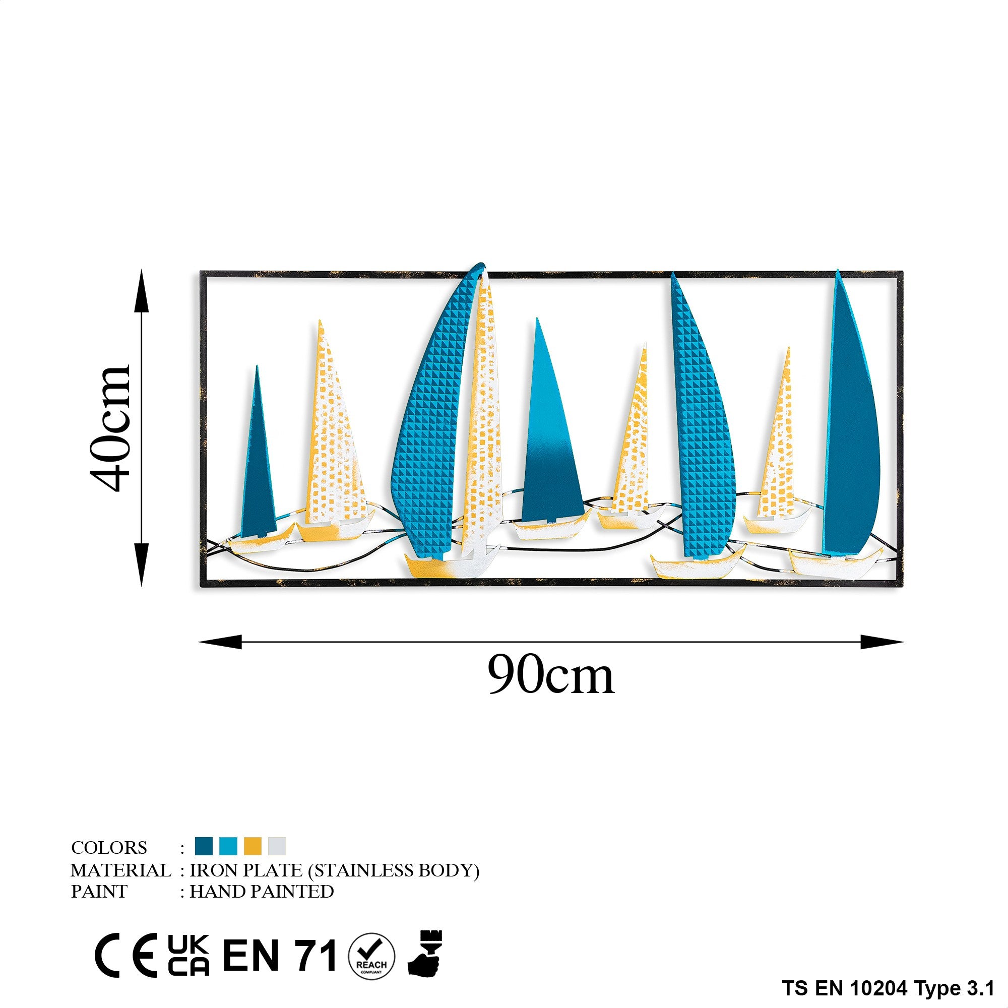 Acessório Decorativo de Parede Yelkenli 2 - Metal Multicolor Artesanal 40x90cm