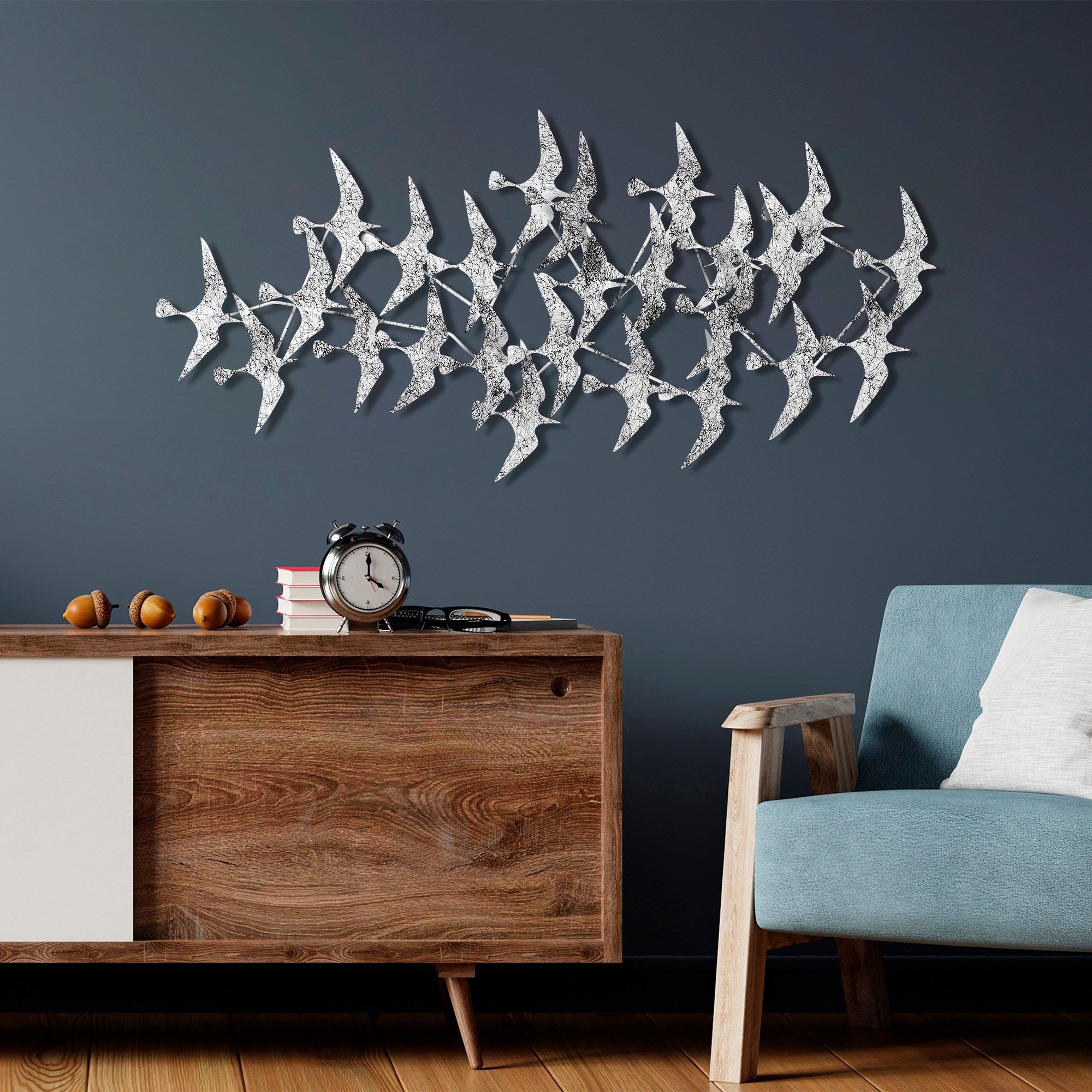 Arte de Parede Metálica Decorativa Martılar 2 - Acessório Multicolor Artesanal 59x124cm