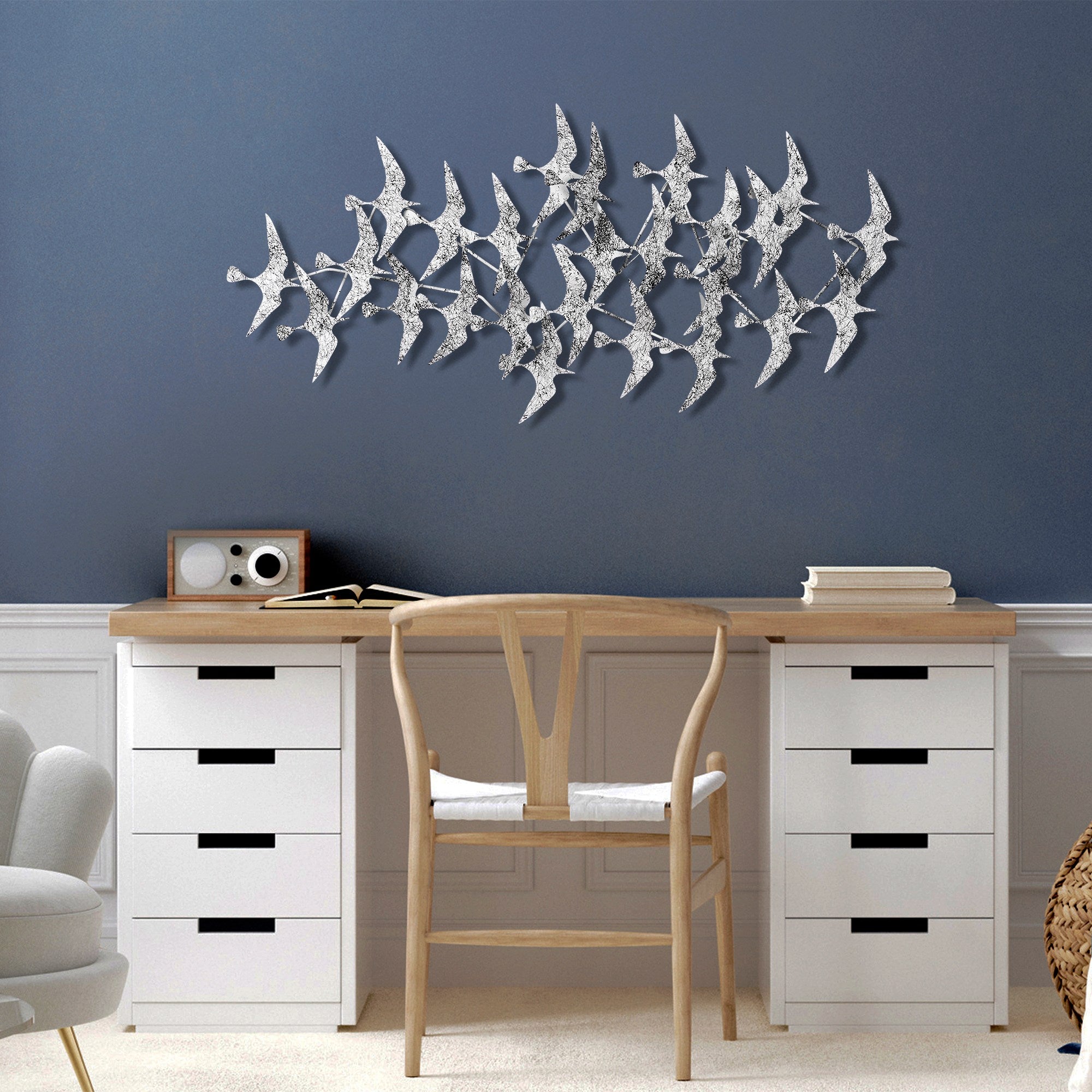 Arte de Parede Metálica Decorativa Martılar 2 - Acessório Multicolor Artesanal 59x124cm