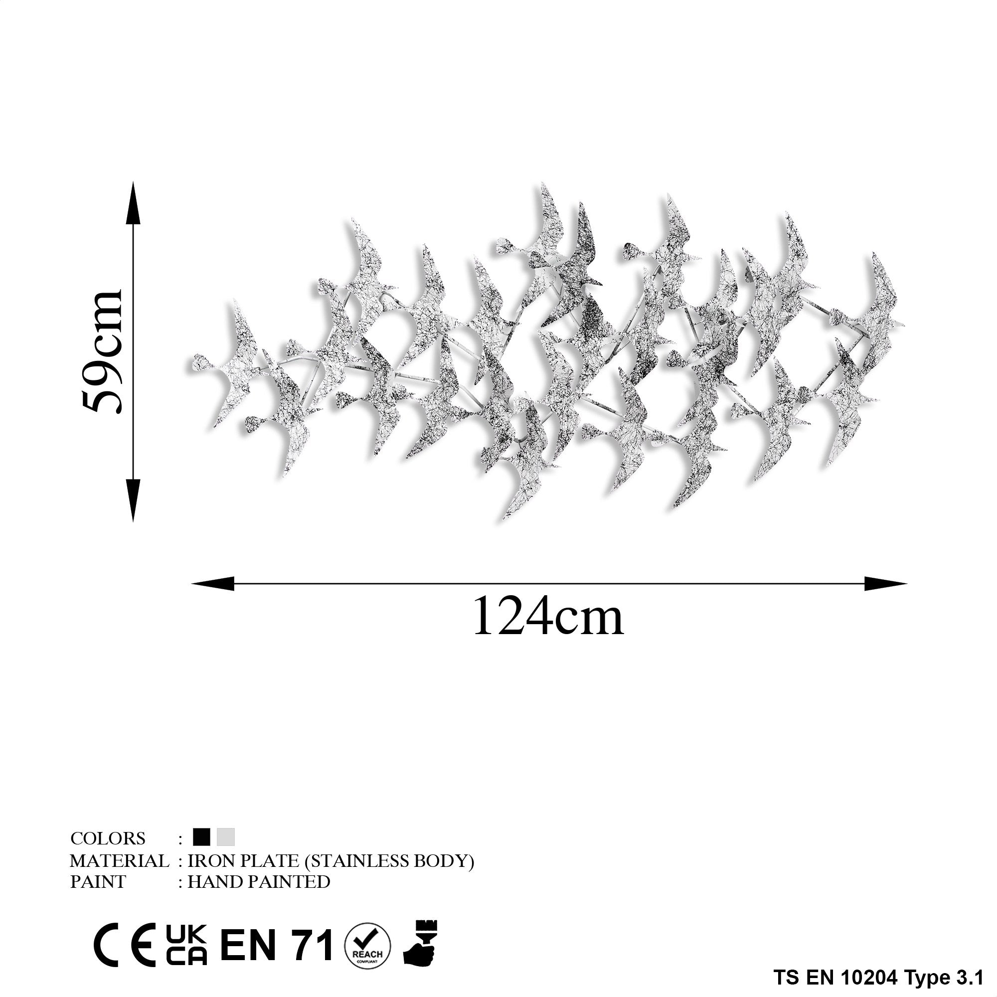 Arte de Parede Metálica Decorativa Martılar 2 - Acessório Multicolor Artesanal 59x124cm