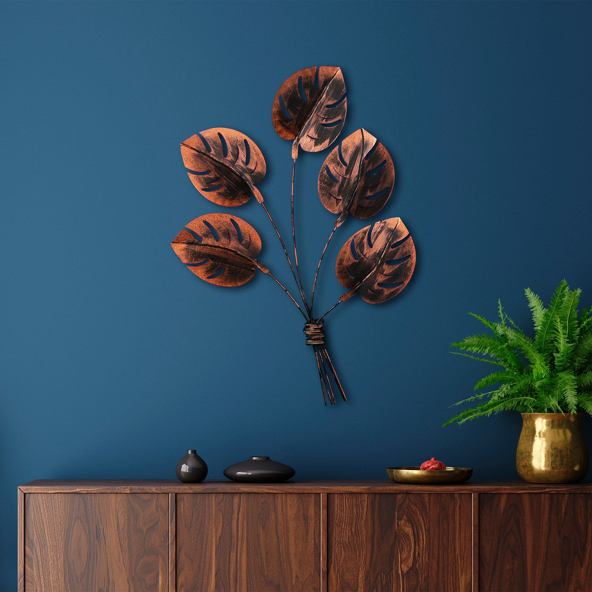 Monstera 2 - Acessório Decorativo de Parede em Metal Cobre - 74x94cm - Artesanal