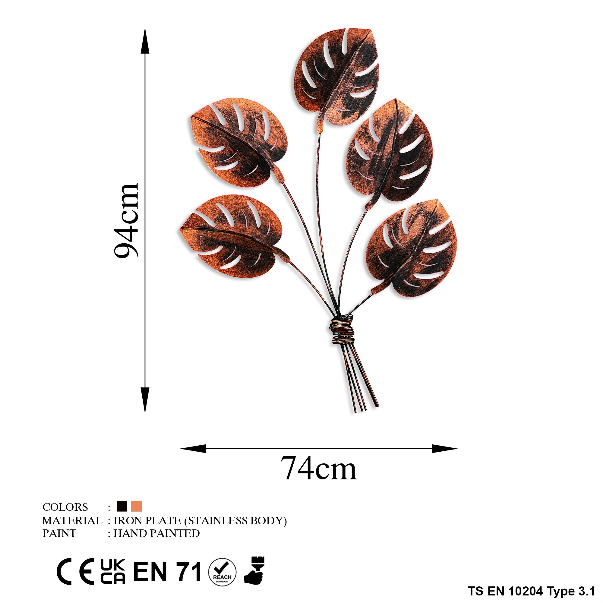 Monstera 2 - Acessório Decorativo de Parede em Metal Cobre - 74x94cm - Artesanal