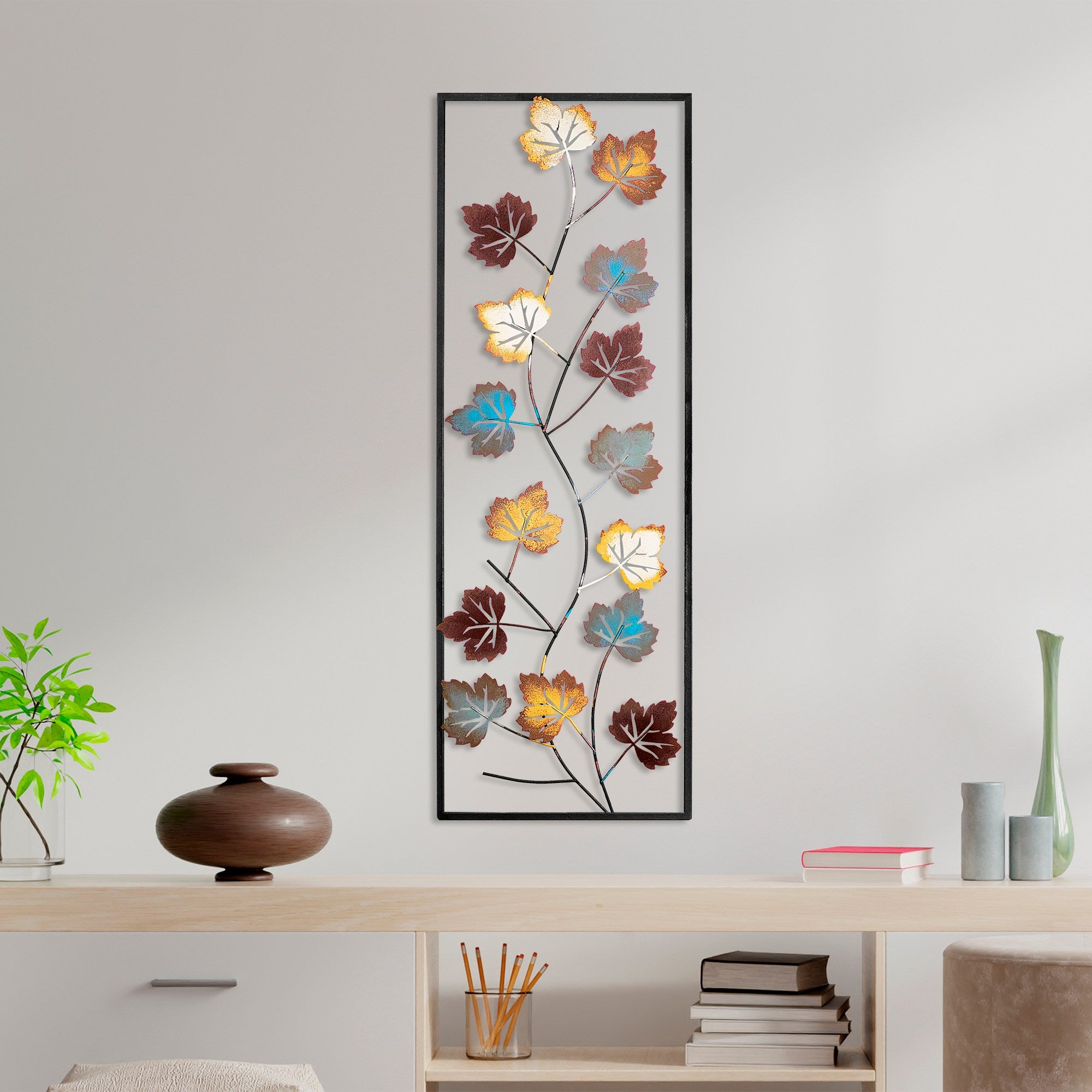 Acessório de parede decorativo de metal feito à mão, 32 x 90 cm | 100% metal (1,5 mm) | Design exclusivo pintado à mão, perfeito para decoração de casa e exibição de arte