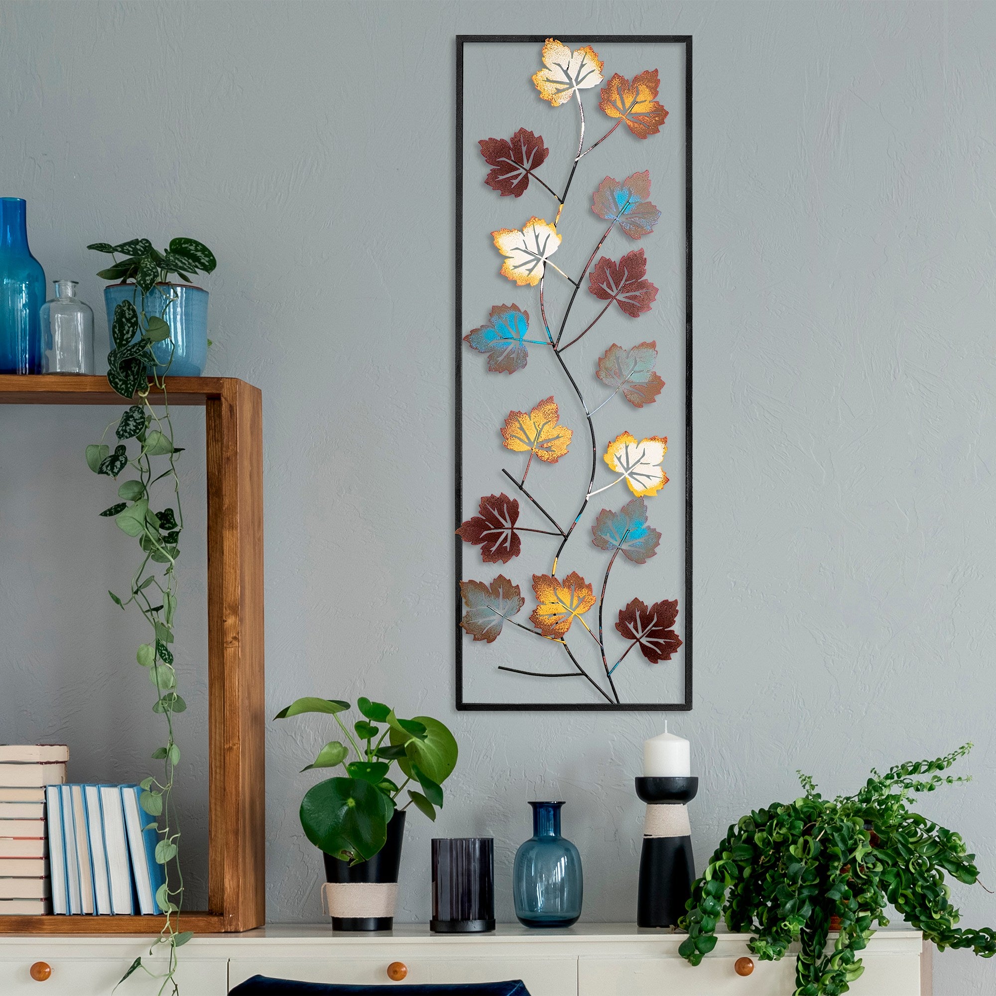 Acessório de parede decorativo de metal feito à mão, 32 x 90 cm | 100% metal (1,5 mm) | Design exclusivo pintado à mão, perfeito para decoração de casa e exibição de arte