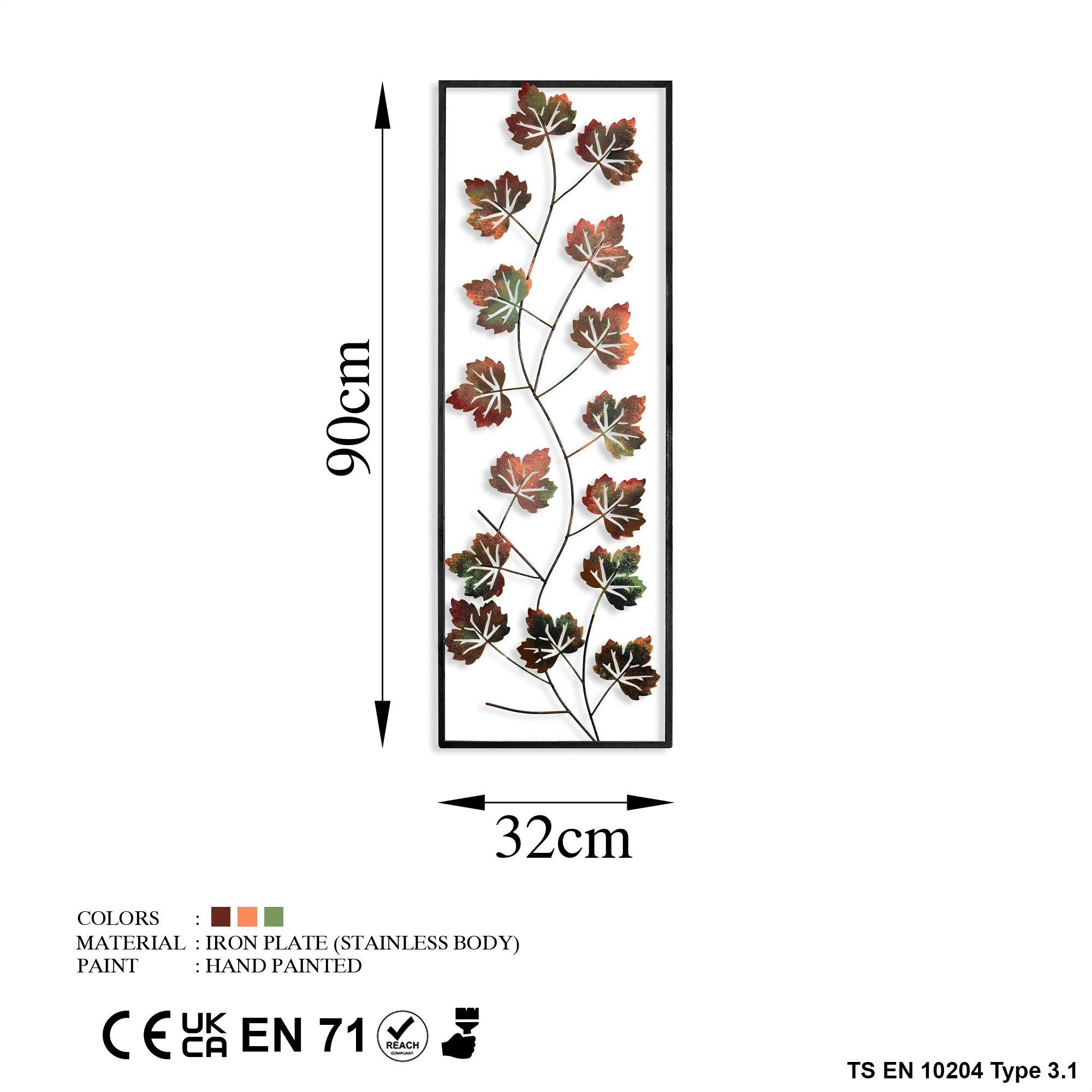 Acessório Decorativo de Parede Platane 2 - Metal Multicolor Artesanal 32x90cm