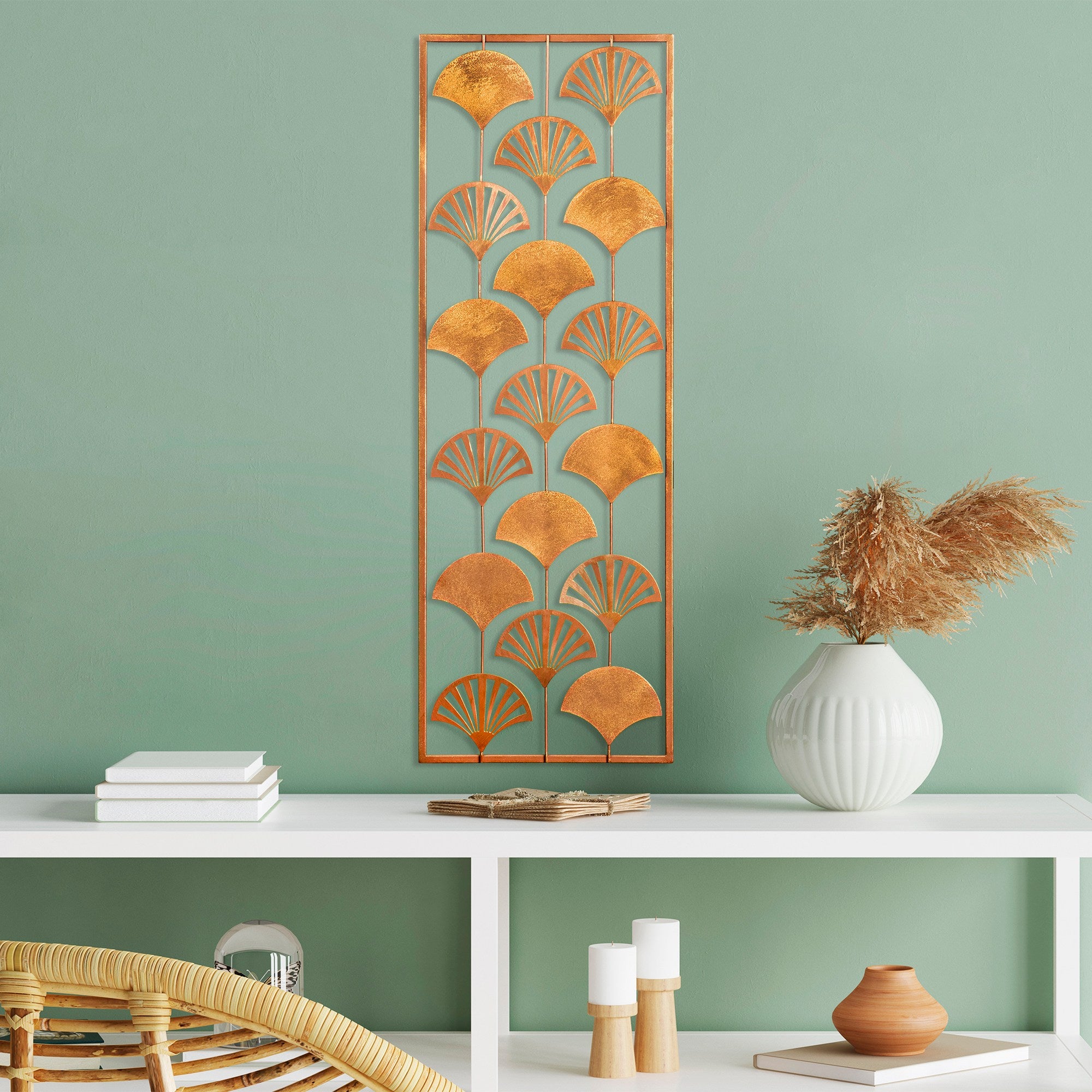 Ventilador Decorativo de Parede em Metal Multicolor - Acessório Artesanal 32x90cm
