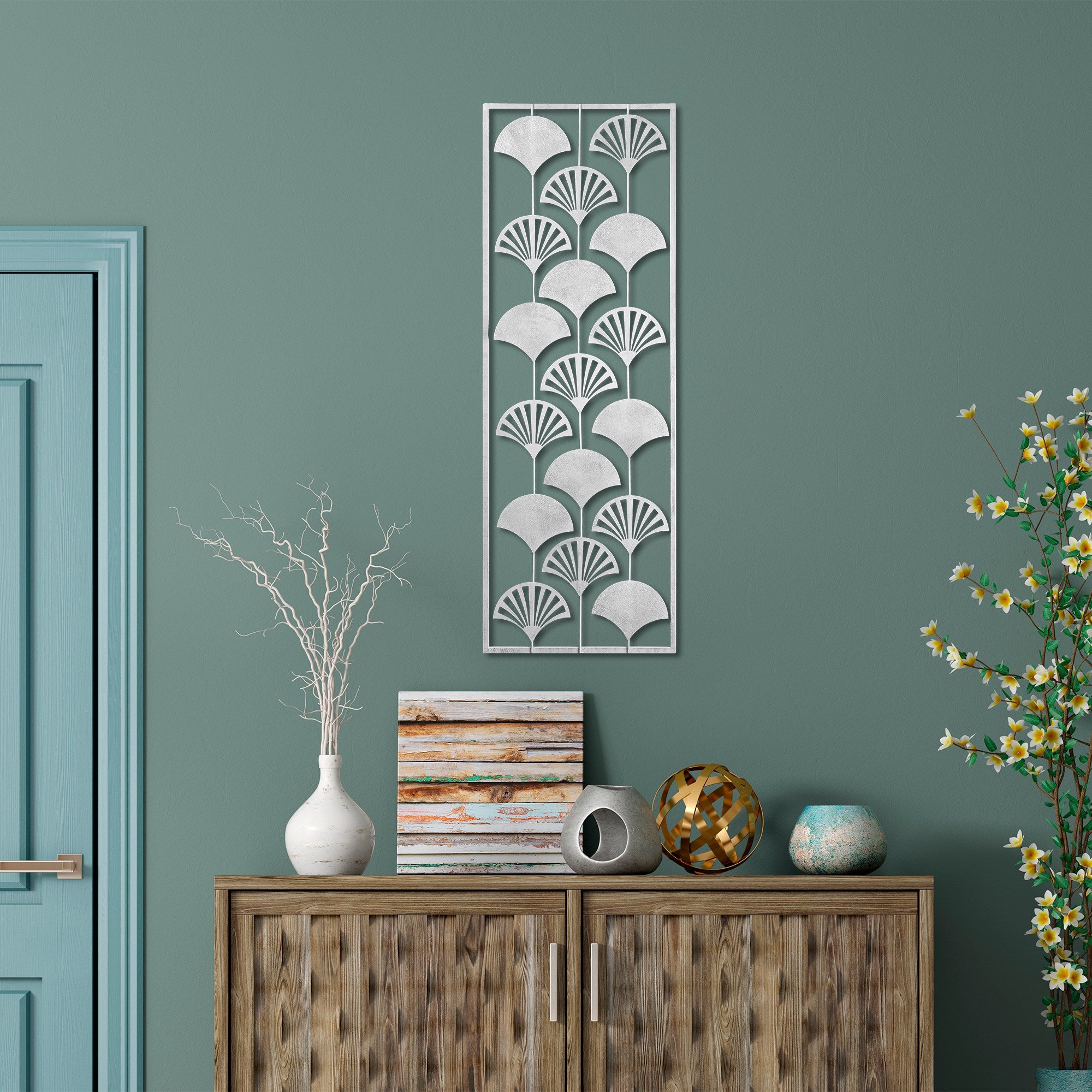 Ventilador Decorativo de Parede em Metal Multicolor - Acessório Artesanal 32x90cm