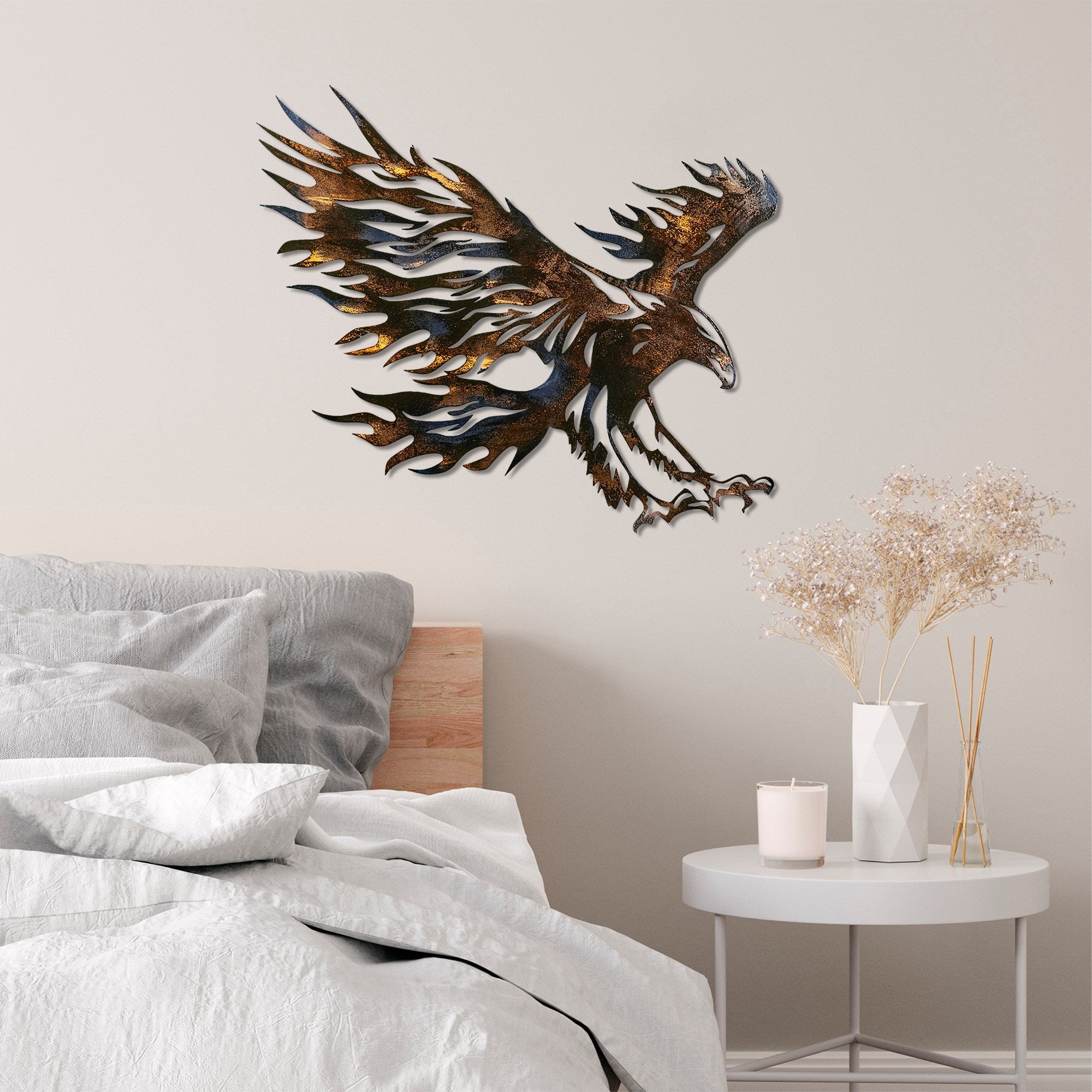 Águia 3 - Acessório Decorativo de Parede em Metal Multicolor Artesanal 63x71cm
