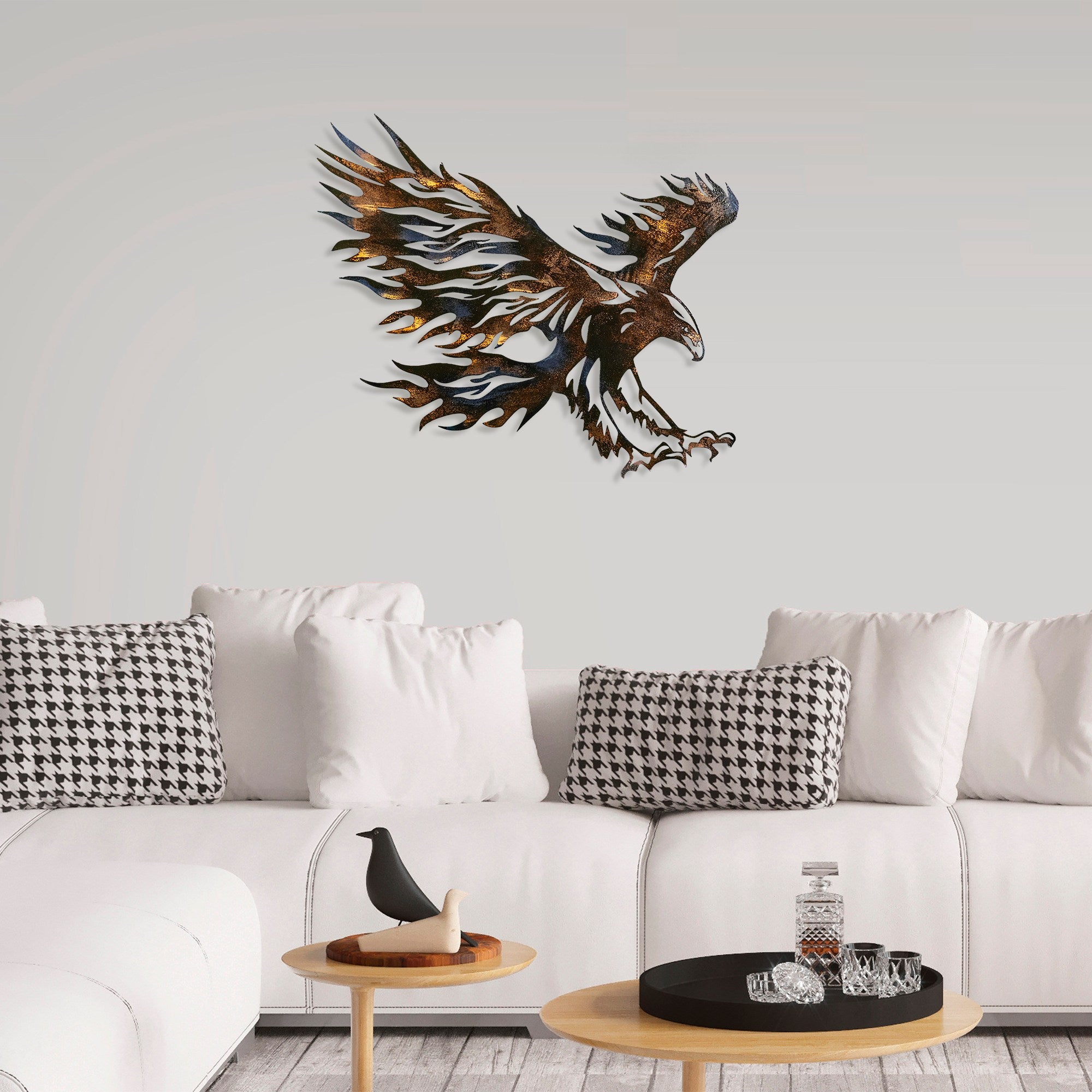 Águia 3 - Acessório Decorativo de Parede em Metal Multicolor Artesanal 63x71cm