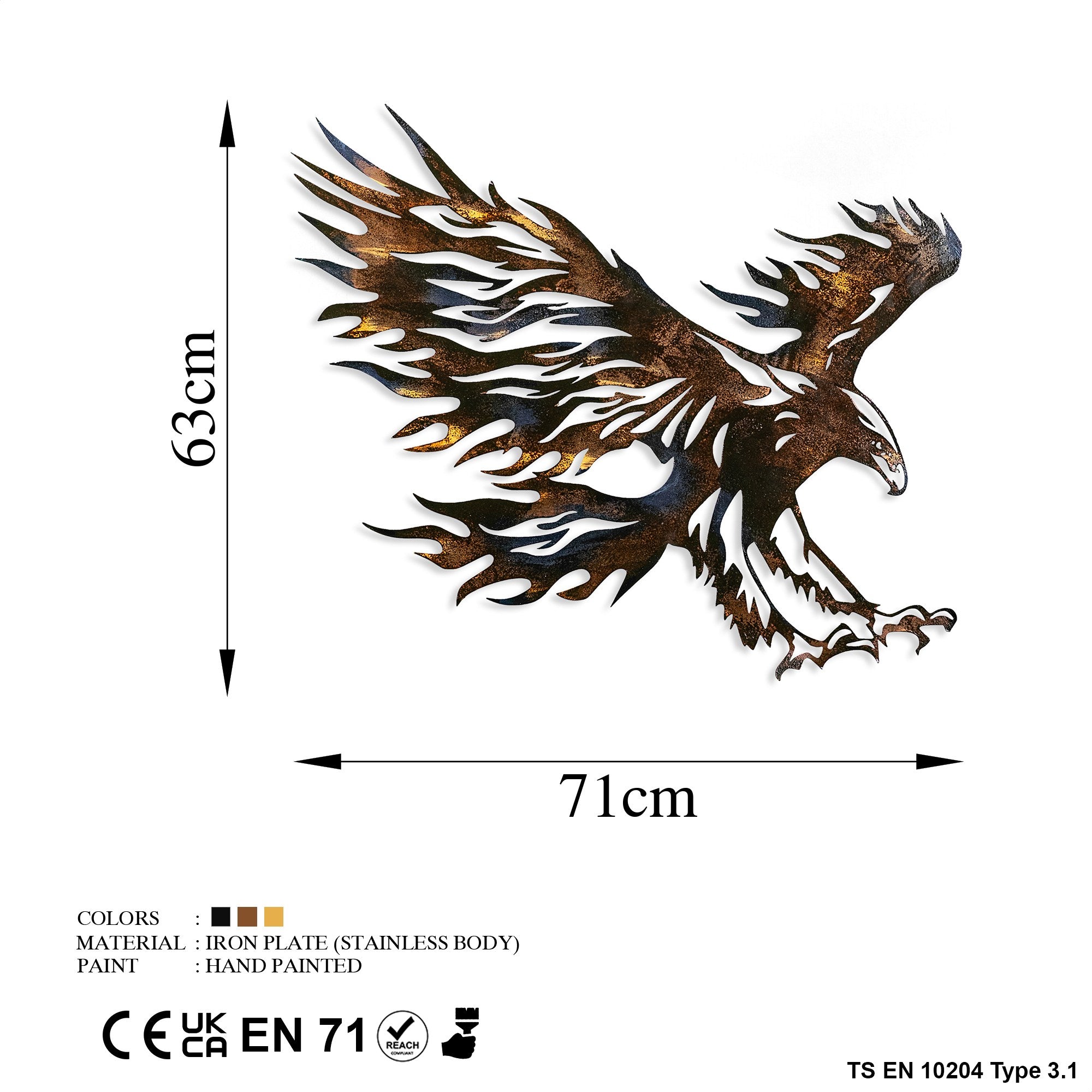 Águia 3 - Acessório Decorativo de Parede em Metal Multicolor Artesanal 63x71cm