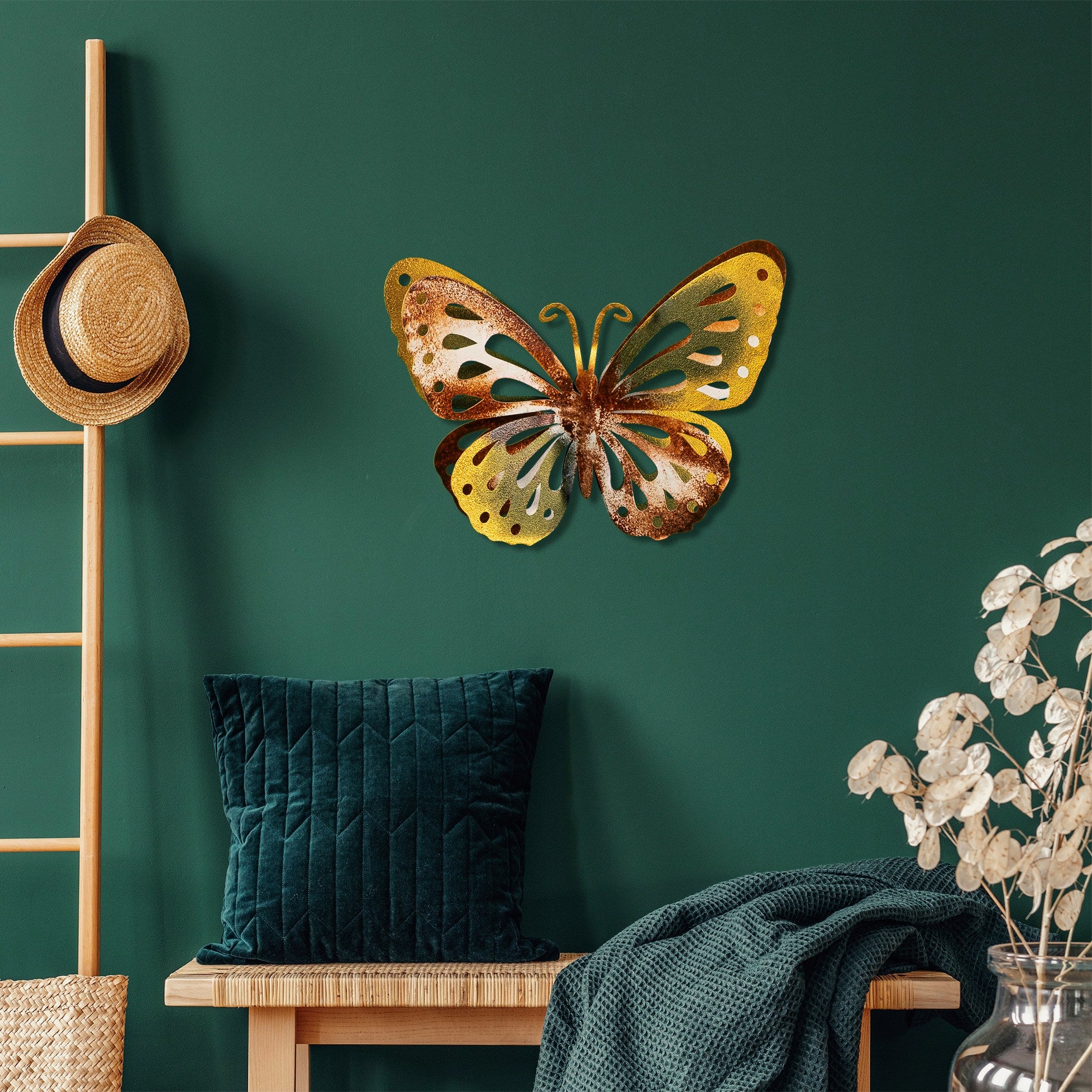 Acessório de parede decorativo de metal feito à mão, 29 x 22 cm | 100% metal (1,5 mm) | Design exclusivo pintado à mão, perfeito para decoração de casa e toque pessoal