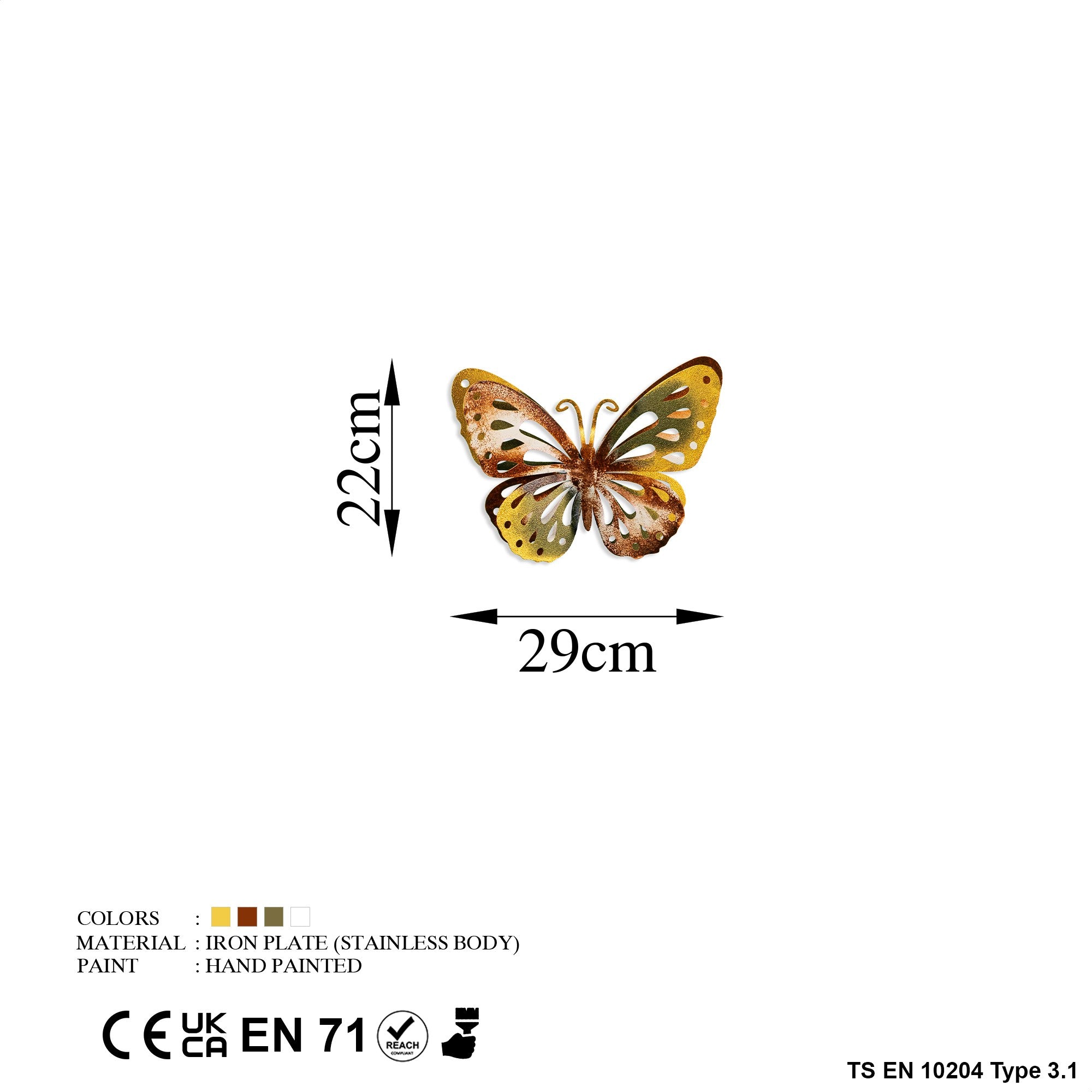 Acessório de parede decorativo de metal feito à mão, 29 x 22 cm | 100% metal (1,5 mm) | Design exclusivo pintado à mão, perfeito para decoração de casa e toque pessoal