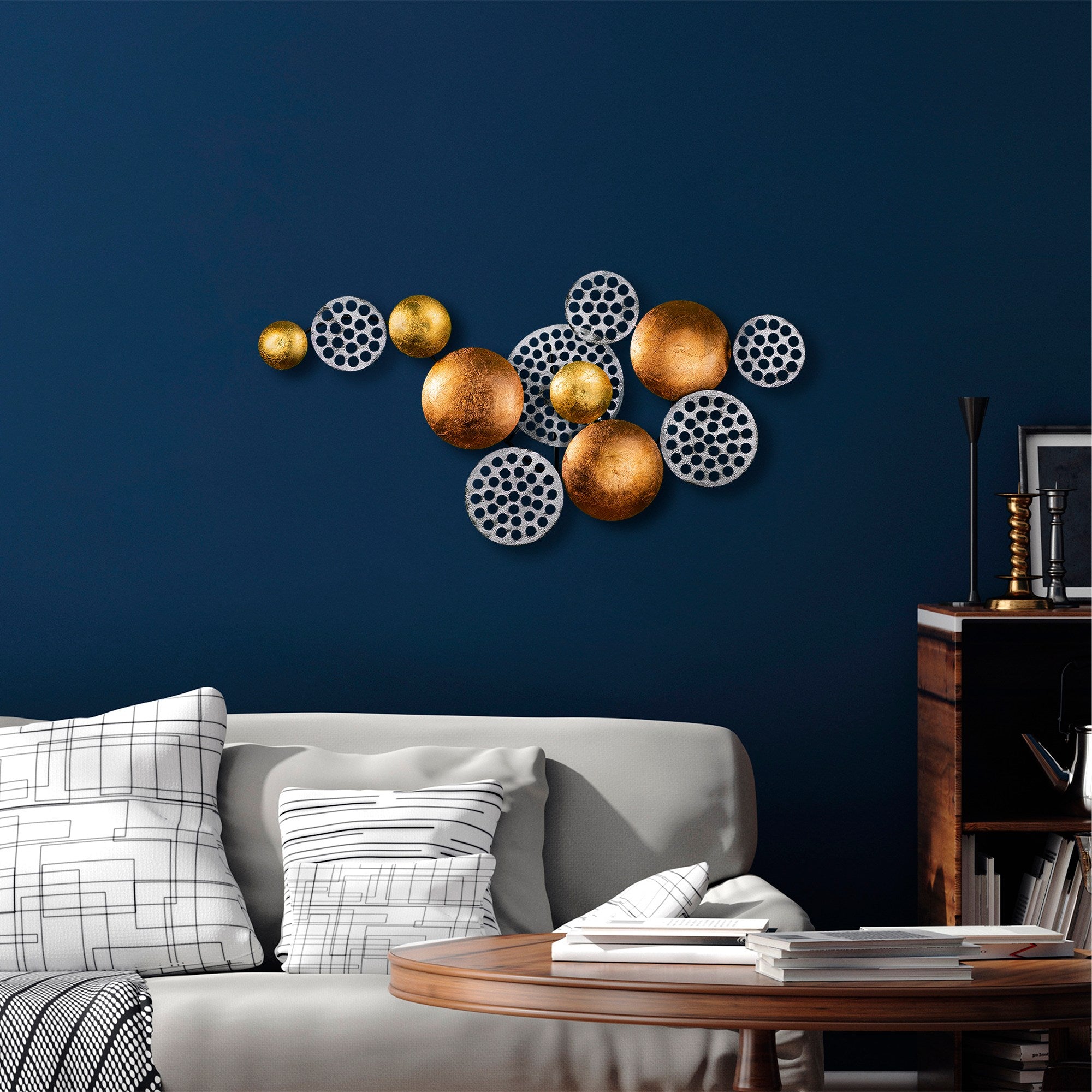 Acessório Decorativo de Parede Aurora 2 - Metal Prateado e Cobre Artesanal 45x82cm