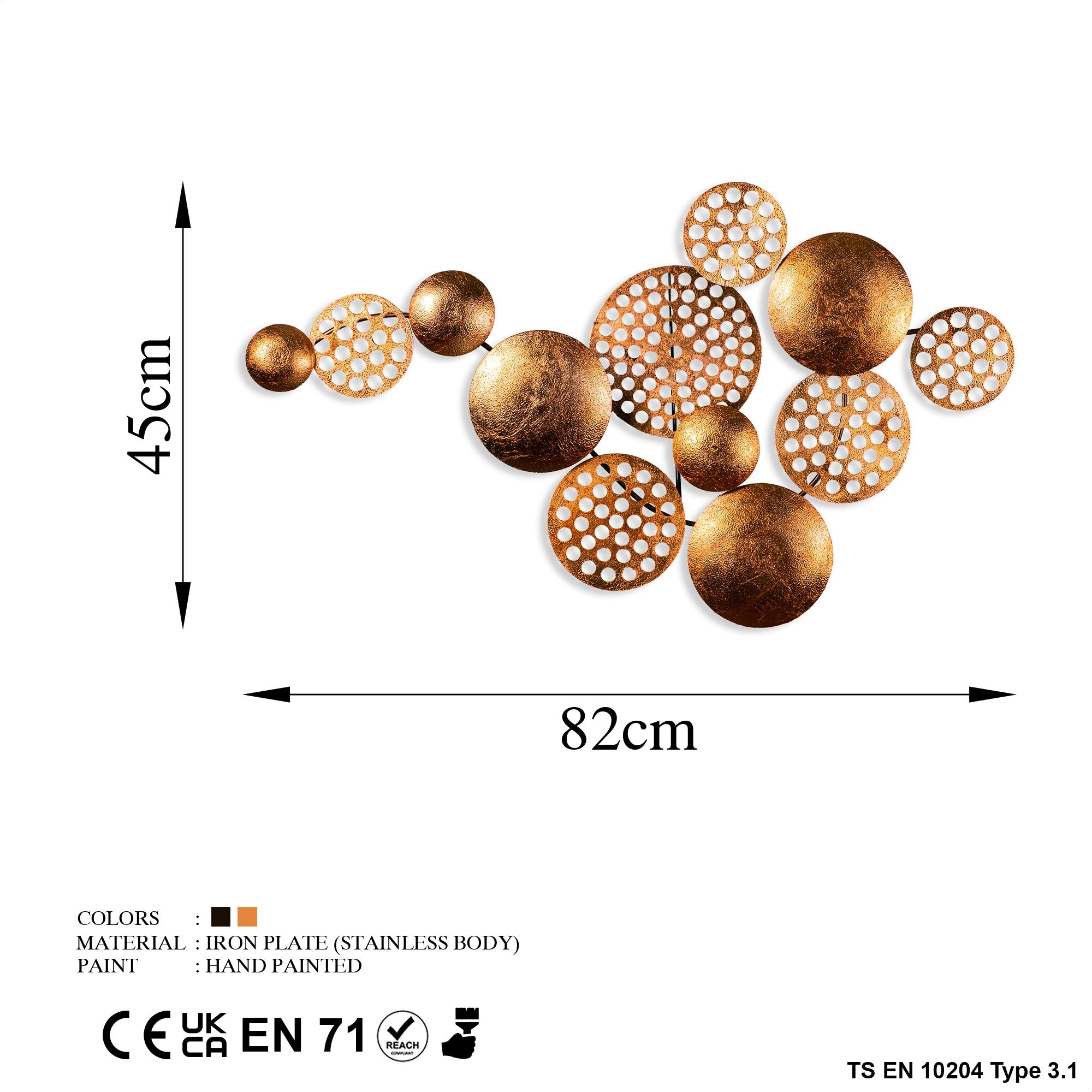 Acessório Decorativo de Parede Aurora 3 em Metal Cobre - Peça Artesanal 45x82cm