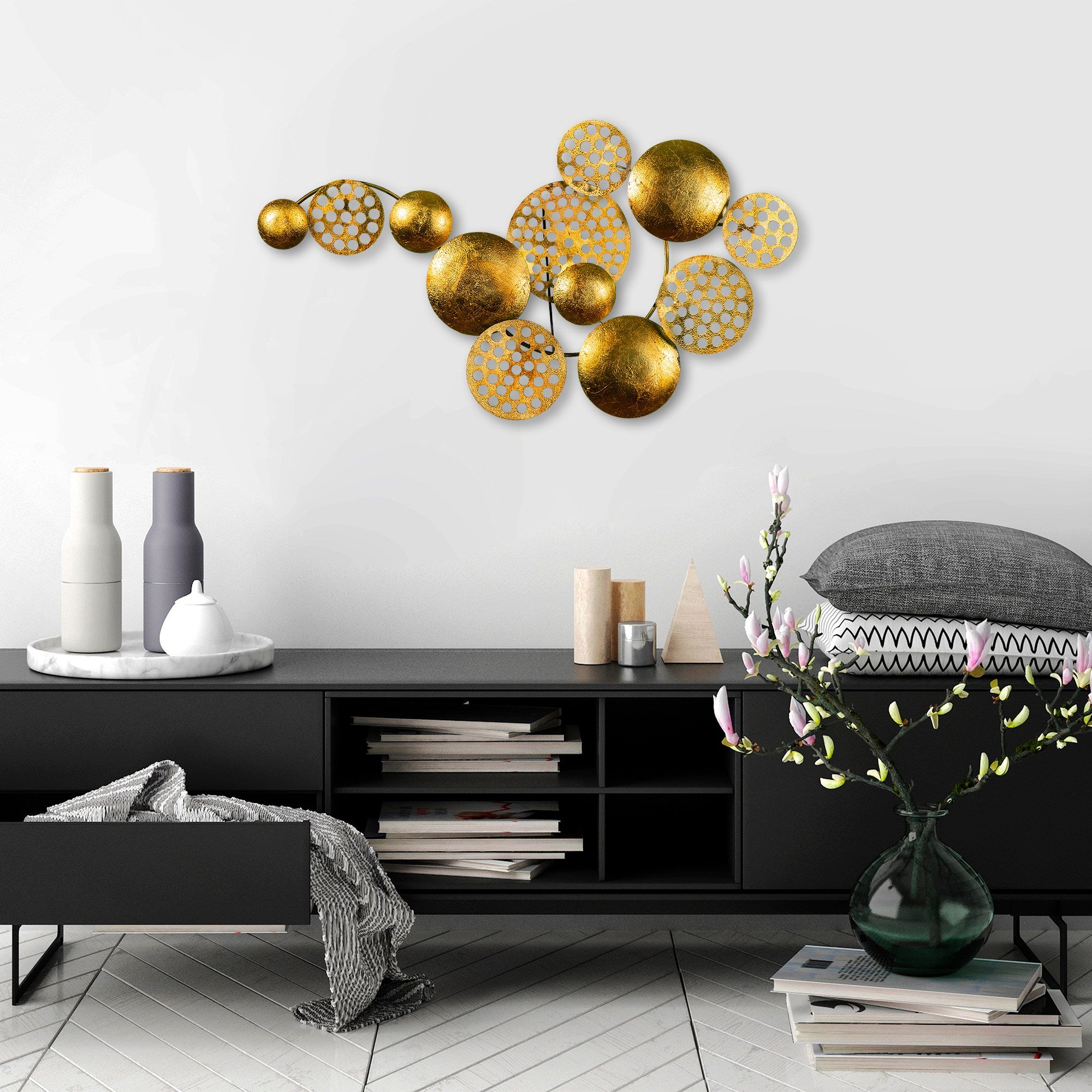 Acessório Decorativo de Parede Aurora 4 - Metal Dourado Artesanal 45x82cm