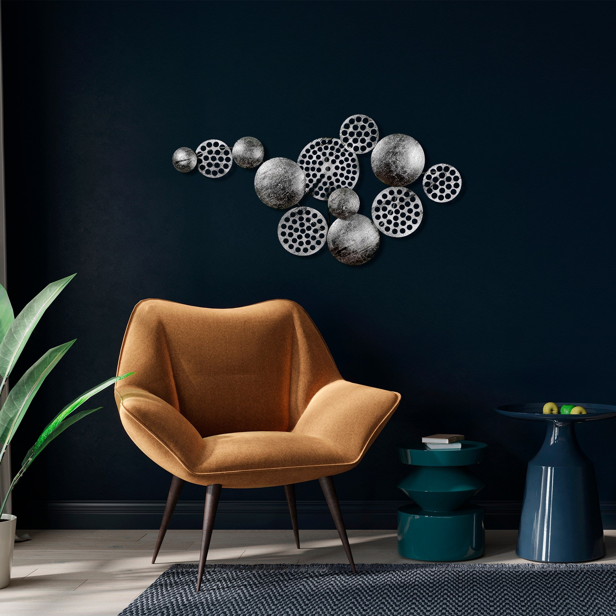 Acessório Decorativo de Parede Aurora 5 - Metal Prateado Artesanal 45x82cm