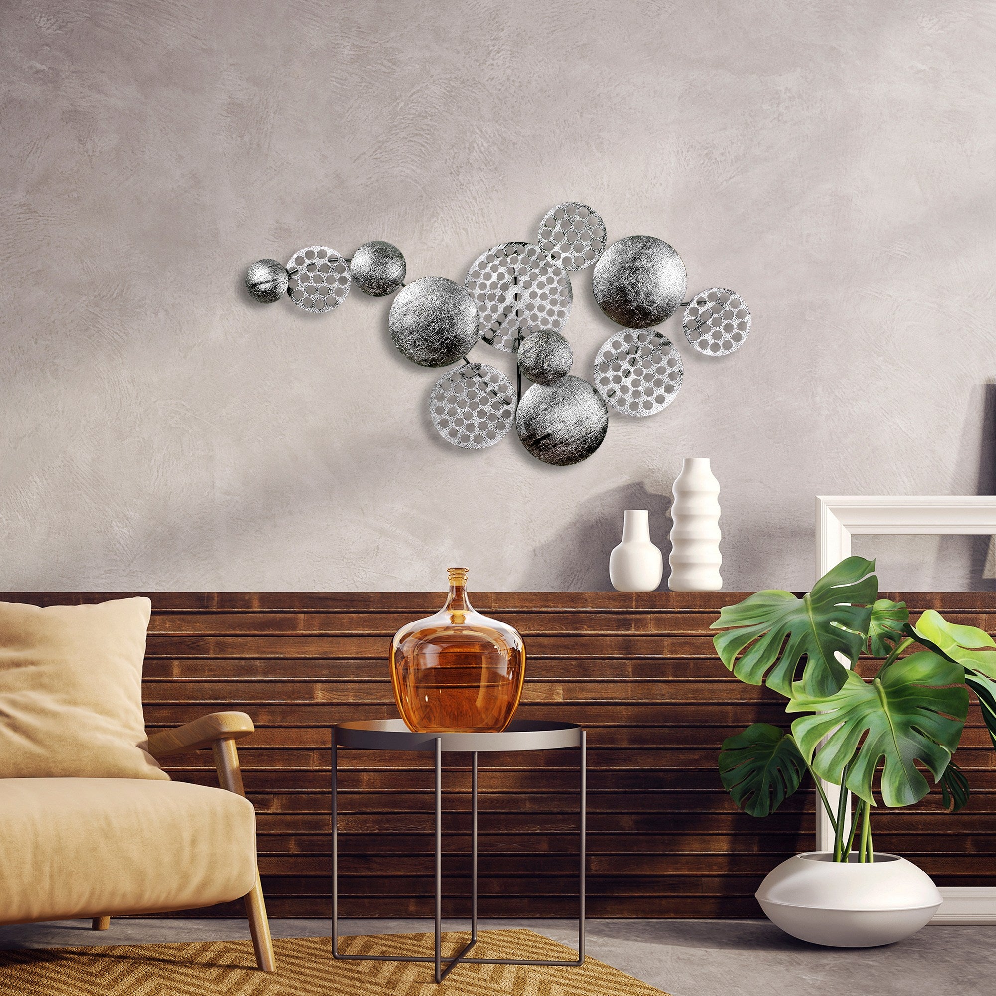 Acessório Decorativo de Parede Aurora 5 - Metal Prateado Artesanal 45x82cm
