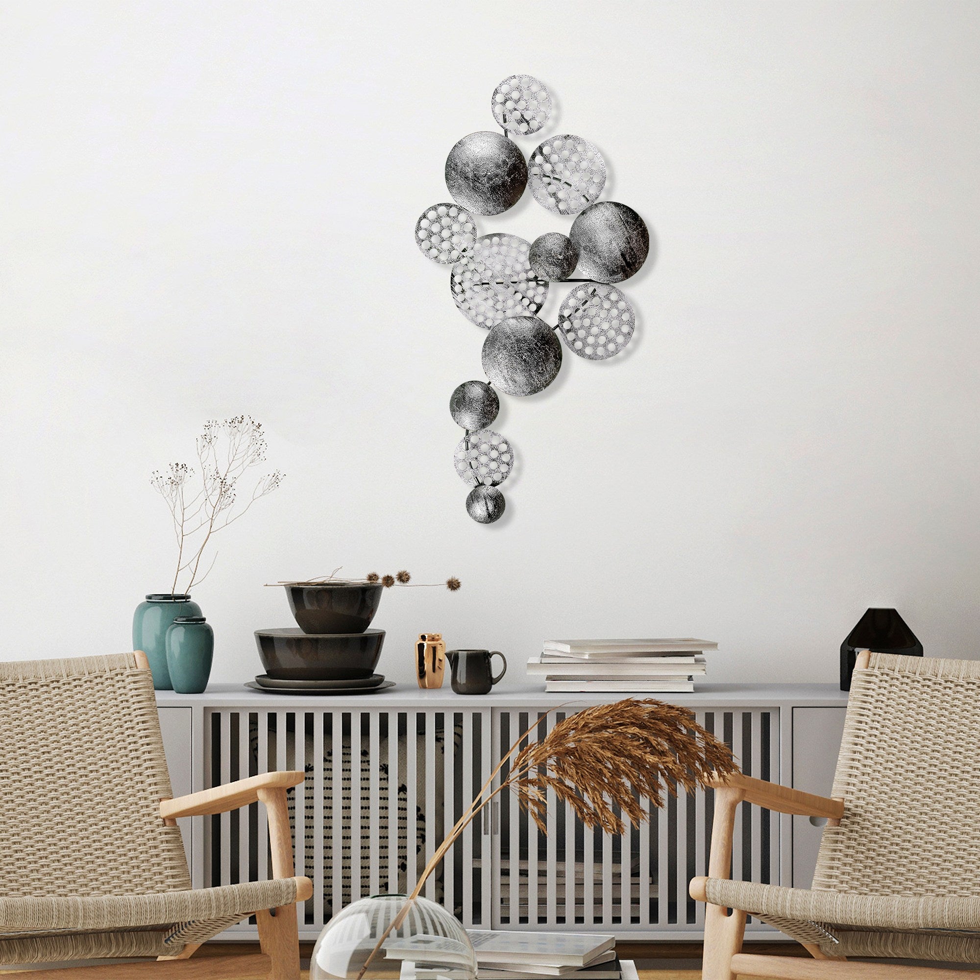 Acessório Decorativo de Parede Aurora 5 - Metal Prateado Artesanal 45x82cm