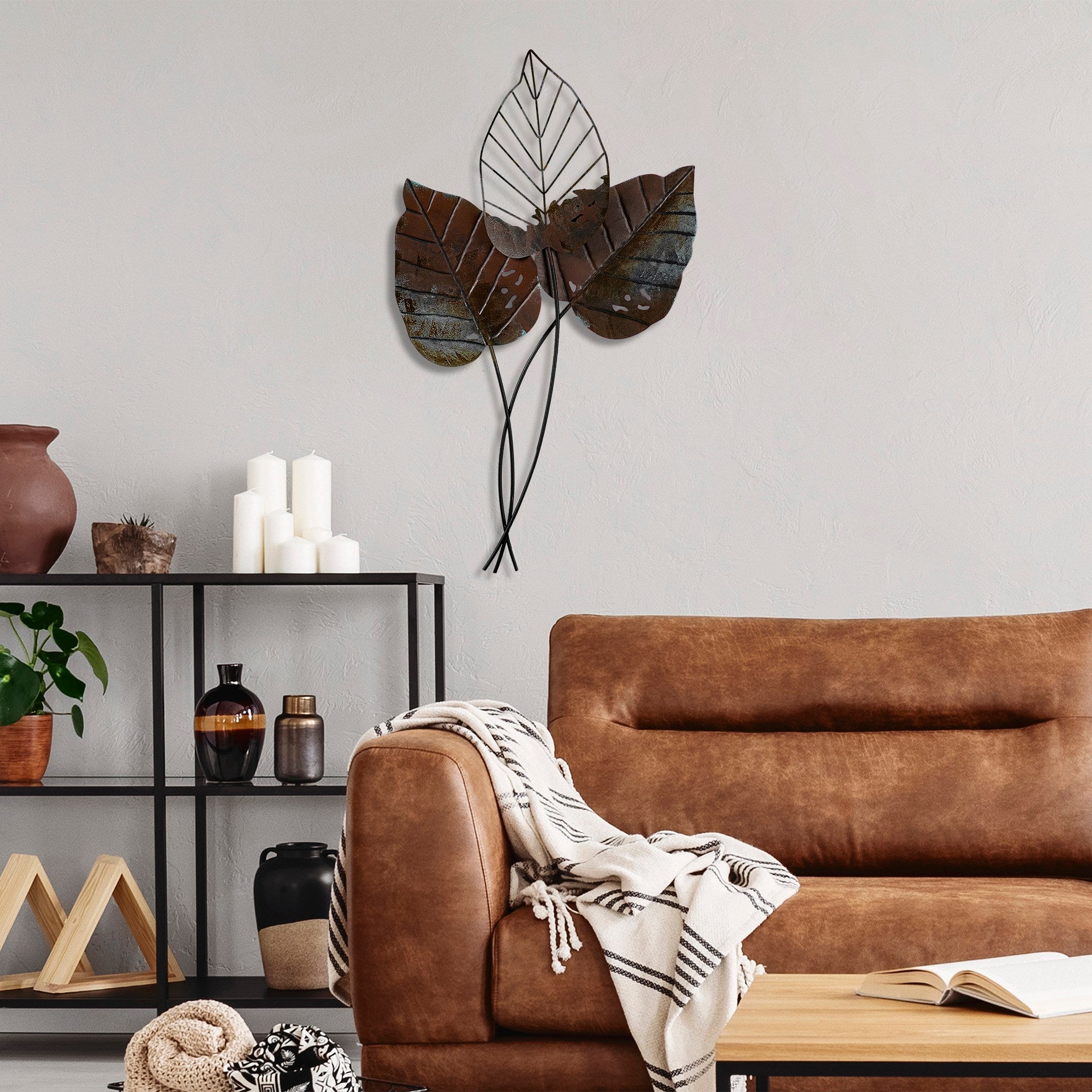 Acessório de parede decorativo – 45 x 85 cm – castanho – metal