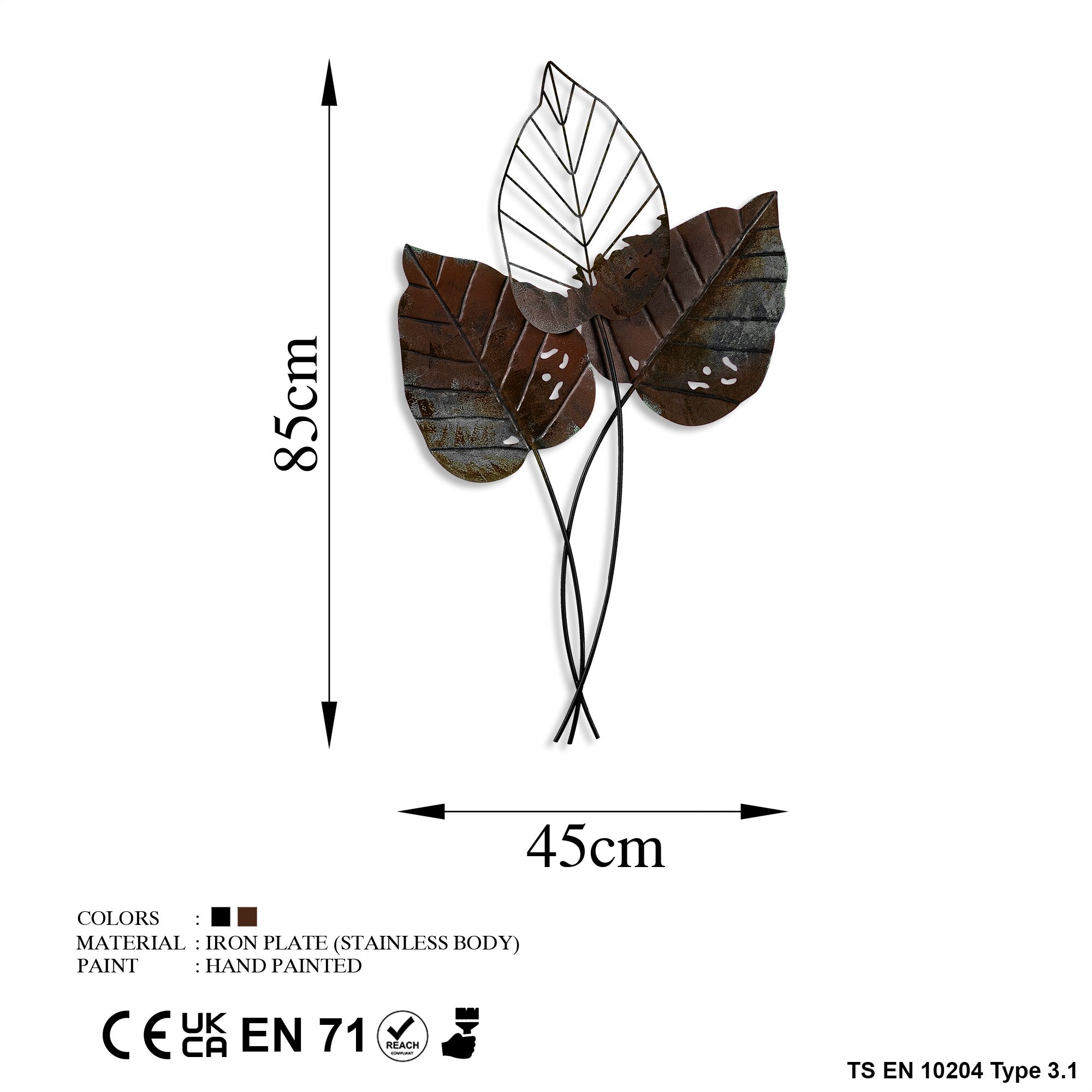 Acessório de parede decorativo – 45 x 85 cm – castanho – metal